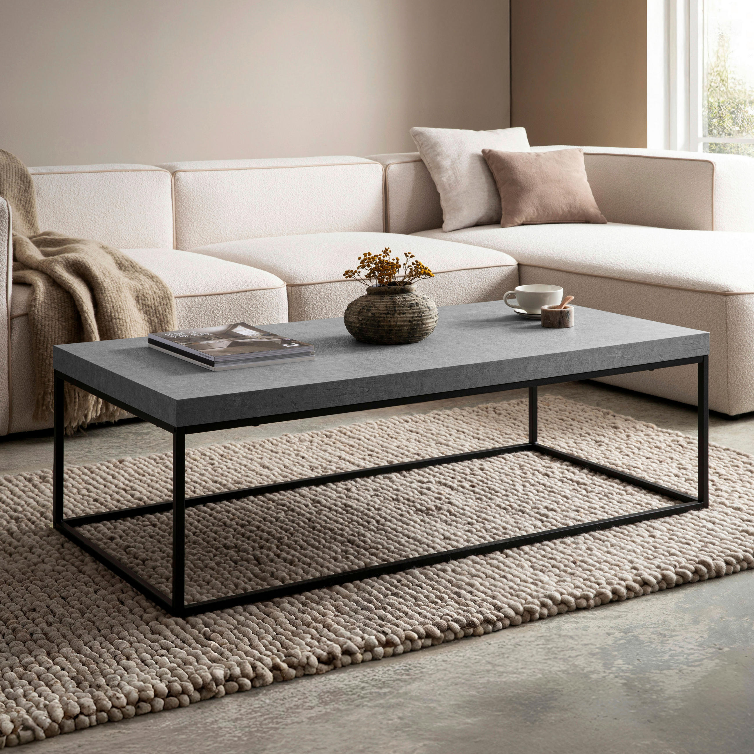 KONFERENČNÍ STOLEK, šedá, kompozitní dřevo, 120/60/38 cm - šedá/černá, Design, kov/kompozitní dřevo (120/60/38cm) - Livetastic