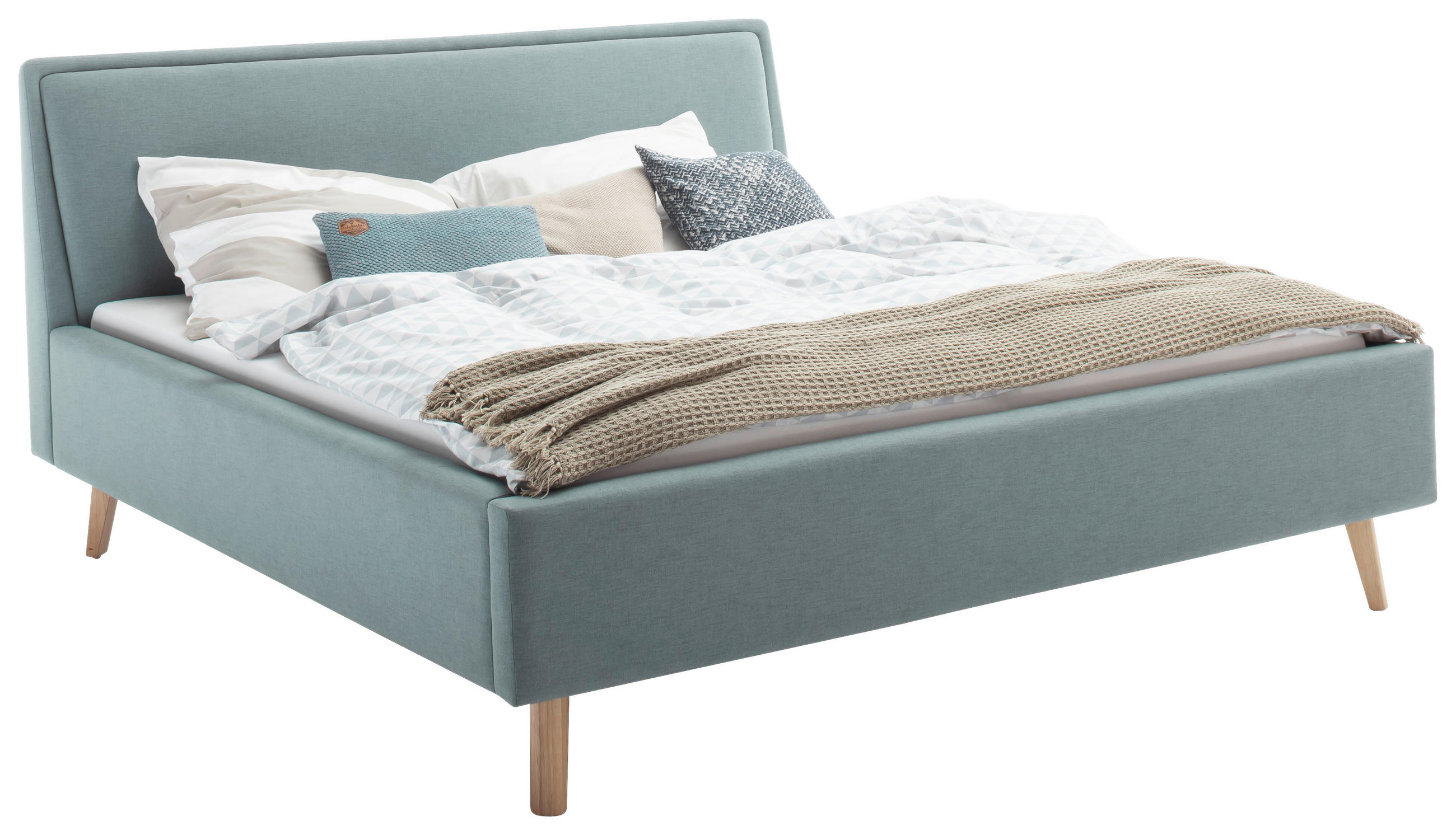 POLSTERBETT Lattenrost, Bettkasten Hellblau 140/200 cm - Blau/Eichefarben, KONVENTIONELL, Holz/Textil (140/200cm) - Livetastic