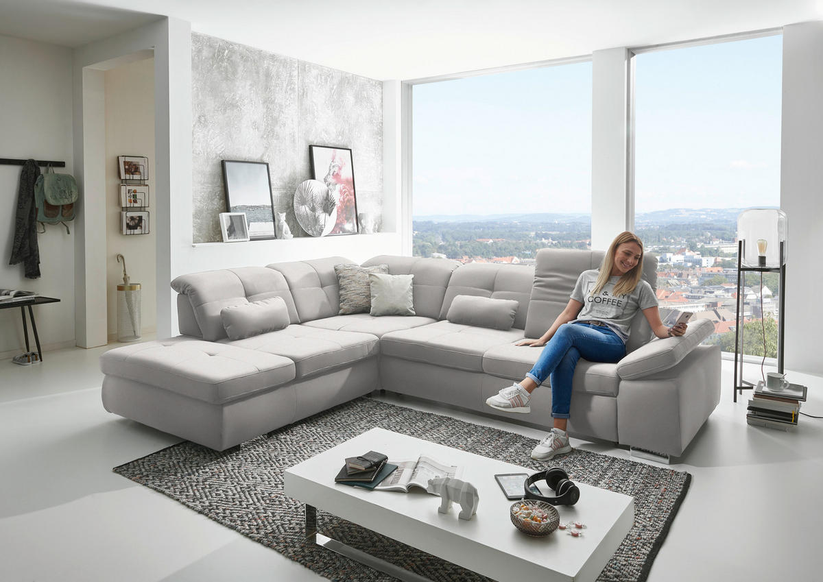 ECKSOFA  in Mikrofaser Creme  260/312 cm  - Chromfarben/Creme, Design, Textil/Metall (260/312cm) - Beldomo Style