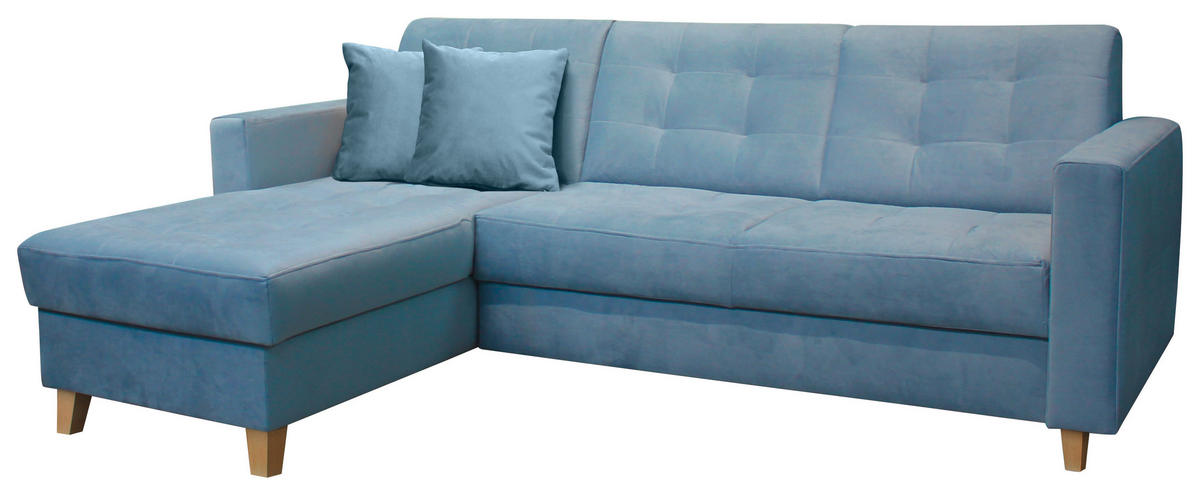 ECKSOFA Hellblau Samt  - Naturfarben/Hellblau, Design, Holz/Textil (231/160cm) - Livetastic