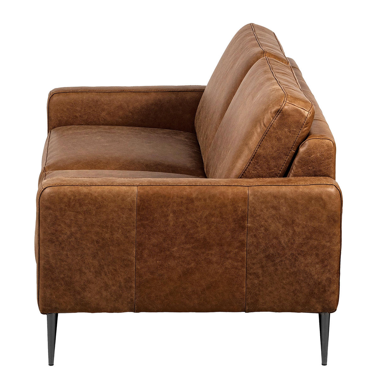2-SITZER-SOFA SPRING in Lederlook Echtleder Braun  - Schwarzchrom/Braun, Design, Leder/Textil (157/85/92cm) - Livetastic
