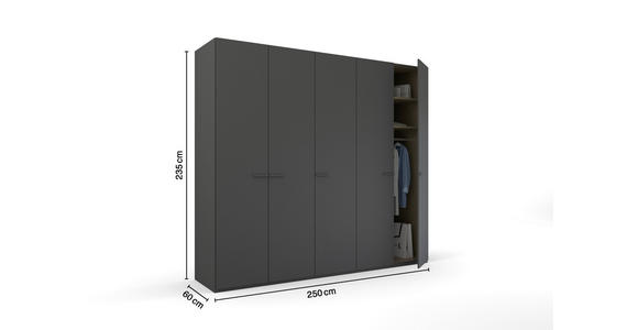 DREHTÜRENSCHRANK 251/235/60 cm 5-türig Graphitfarben - Graphitfarben, Trend, Glas/Holzwerkstoff (251/235/60cm) - Novel