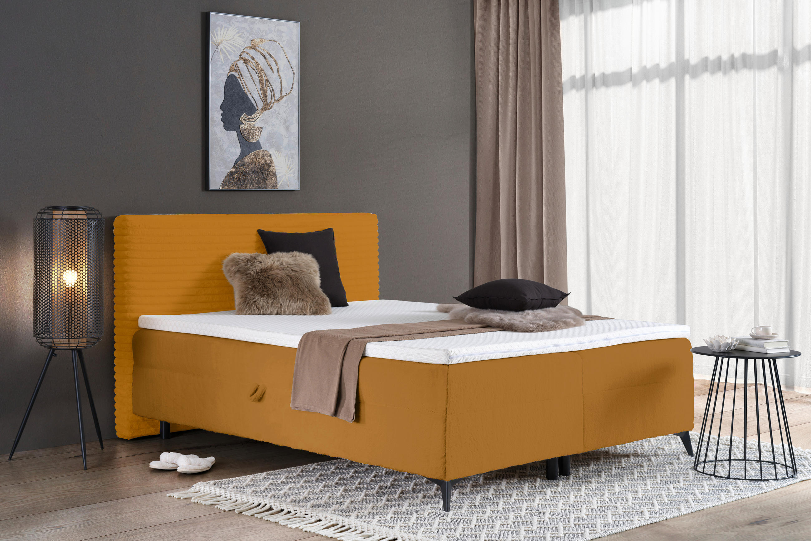 BOXBETT 140/200 cm  in Currygelb  - Currygelb/Schwarz, Design, Holz/Holzwerkstoff (140/200cm) - Xora