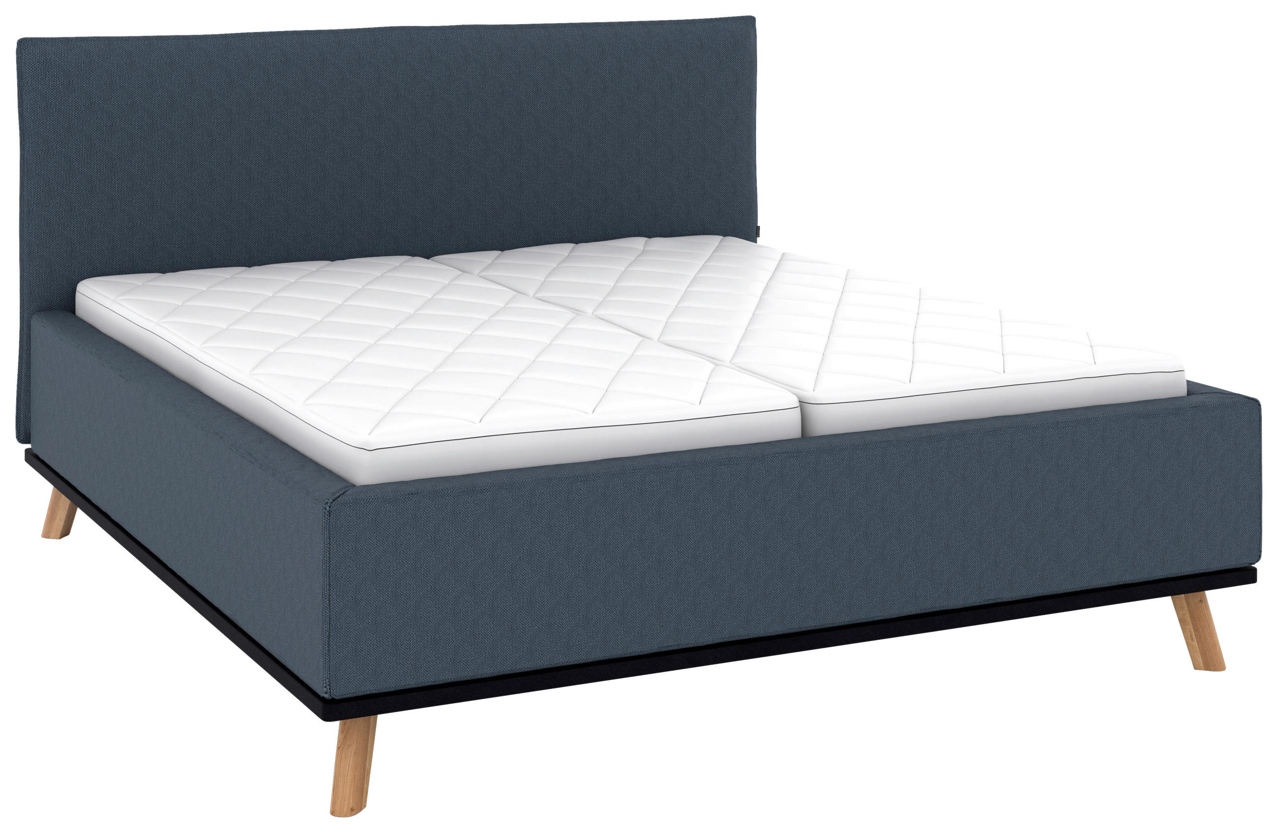 POLSTERBETT 180/200 cm,  in Dunkelblau, Matratze, Lattenrost, Bettkasten, H3 + H3 = fest  - Eichefarben/Weiß, Design, Holz/Textil (180/200cm) - Musterring