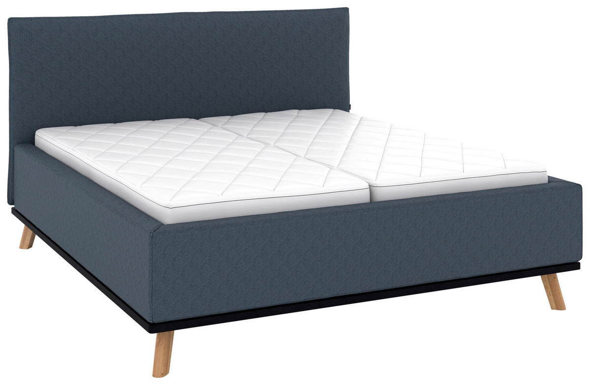 POLSTERBETT 180/200 cm,  in Dunkelblau, Matratze, Lattenrost, Bettkasten, H3 + H3 = fest  - Eichefarben/Weiß, Design, Holz/Textil (180/200cm) - Musterring