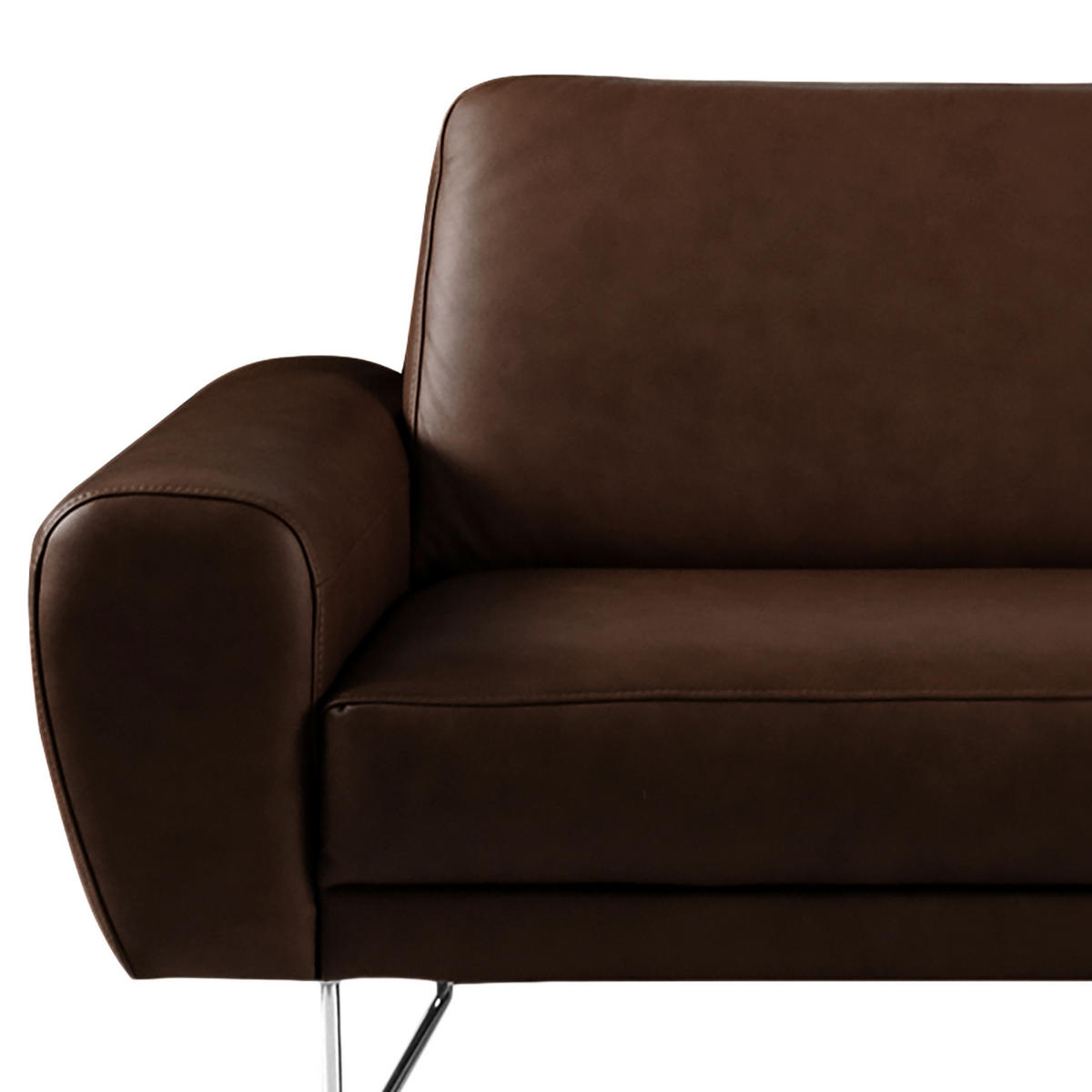 3-SITZER-SOFA in Leder Dunkelbraun  - Chromfarben/Dunkelbraun, Design, Leder/Metall (207/85/92cm) - Livetastic