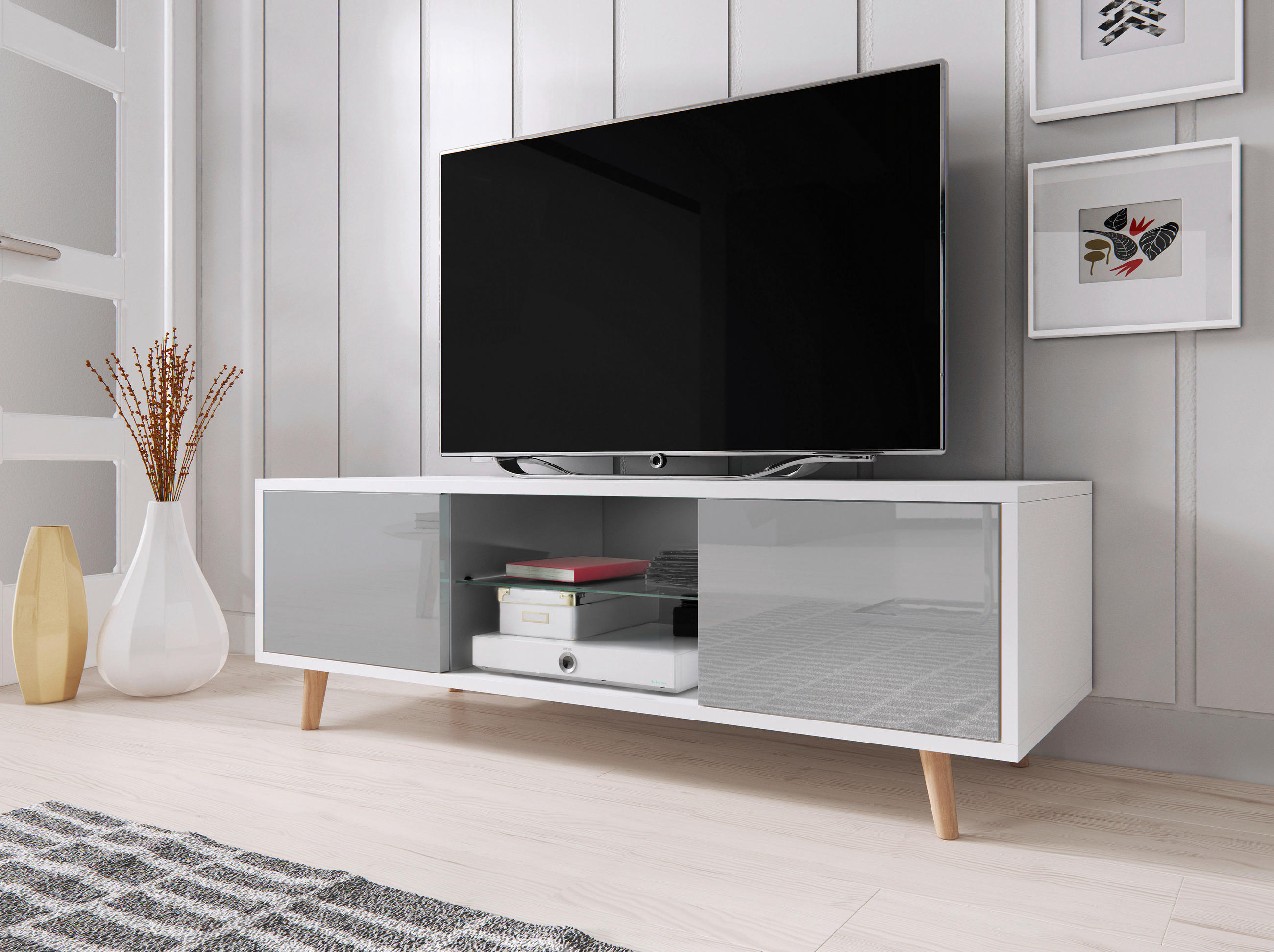 LOWBOARD Grau, Weiß  - Weiß/Grau, Design, Glas/Holz (140/45/42cm) - MID.YOU