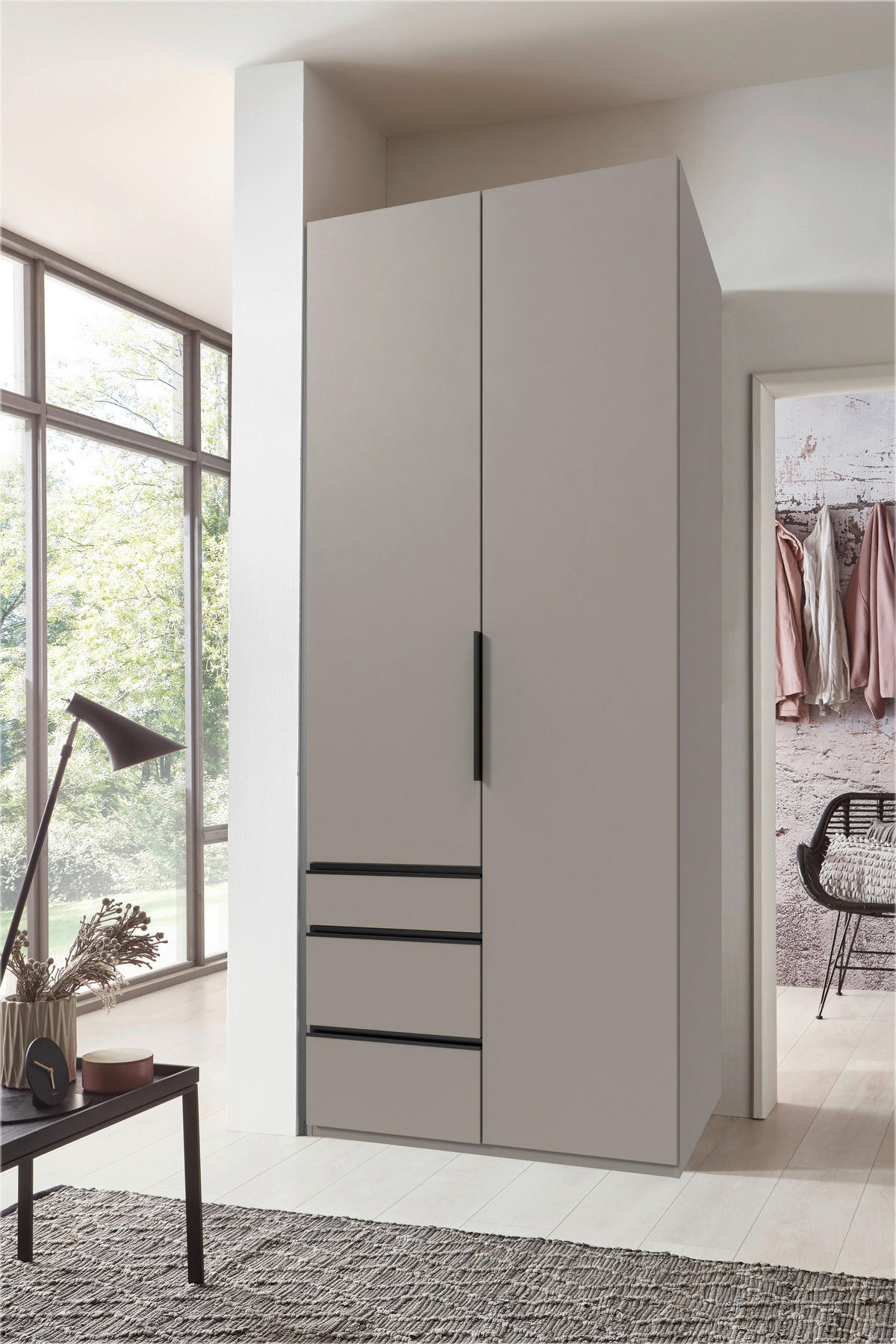 DREHTÜRENSCHRANK  in Sahara  - Schwarz/Sahara, MODERN, Holzwerkstoff/Metall (100/216/58cm) - MID.YOU