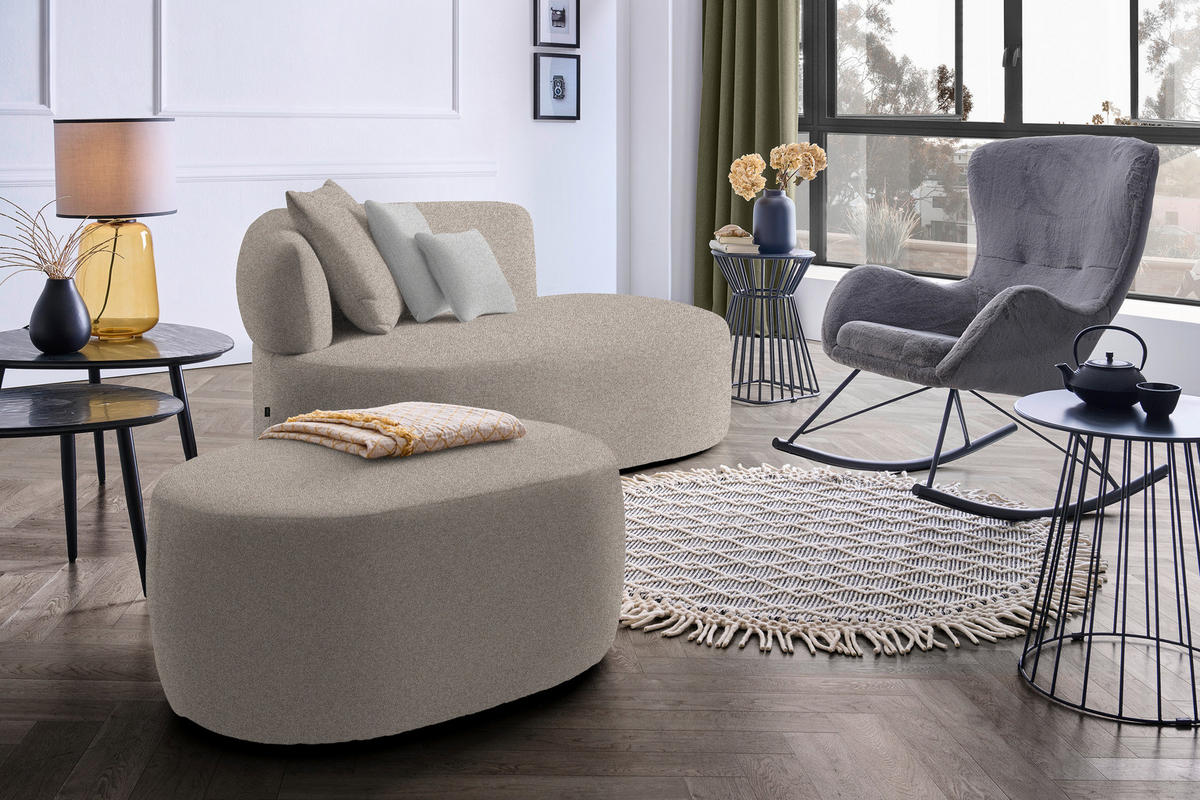 RÉCAMIERE in Plüsch Grau, Graubraun  - Graubraun/Schwarz, MODERN, Kunststoff/Textil (166/86/105cm) - Hom`in