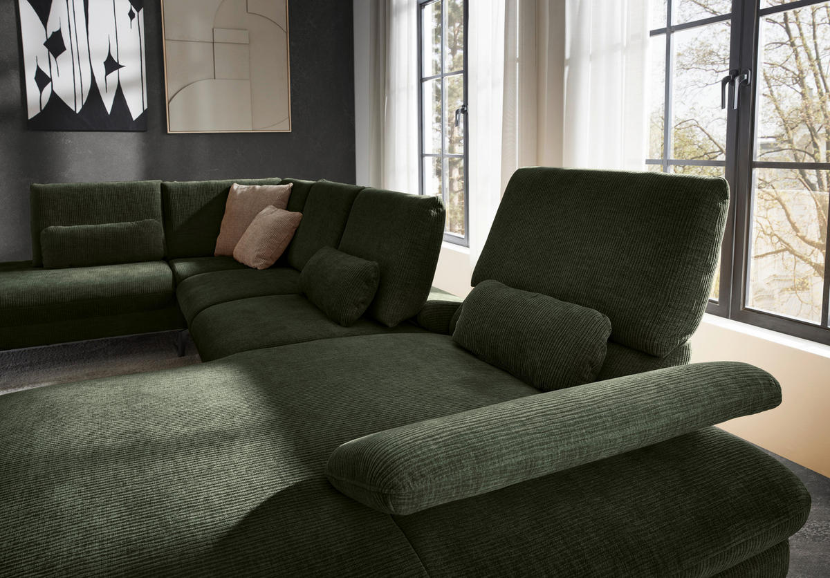 WOHNLANDSCHAFT in Webstoff Olivgrün  - Schwarz/Olivgrün, Design, Textil/Metall (208/354/157cm) - Dieter Knoll