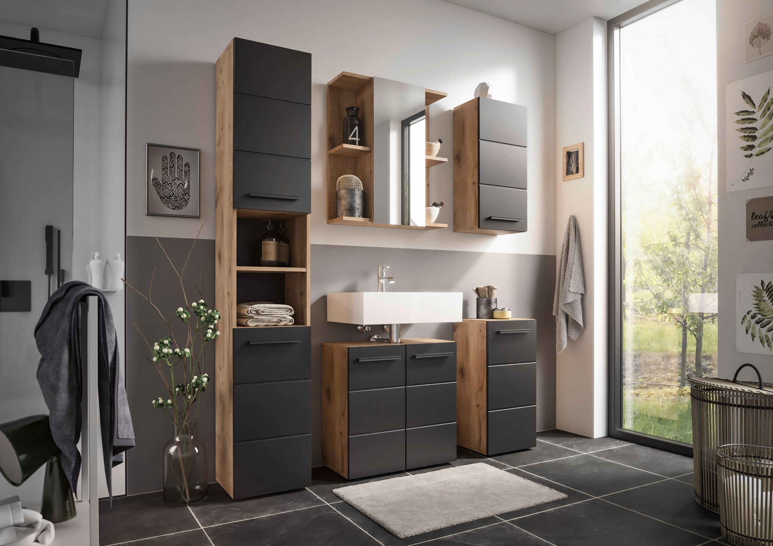 UNTERSCHRANK 34/72/31 cm   - Eichefarben/Schwarz, Basics, Holzwerkstoff/Kunststoff (34/72/31cm) - MID.YOU