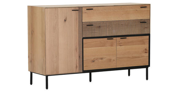 SIDEBOARD furniert Braun, Naturfarben, Eichefarben Rückwand, Füße  - Eichefarben/Schwarz, LIFESTYLE, Holzwerkstoff/Metall (140/90/42cm) - Novel