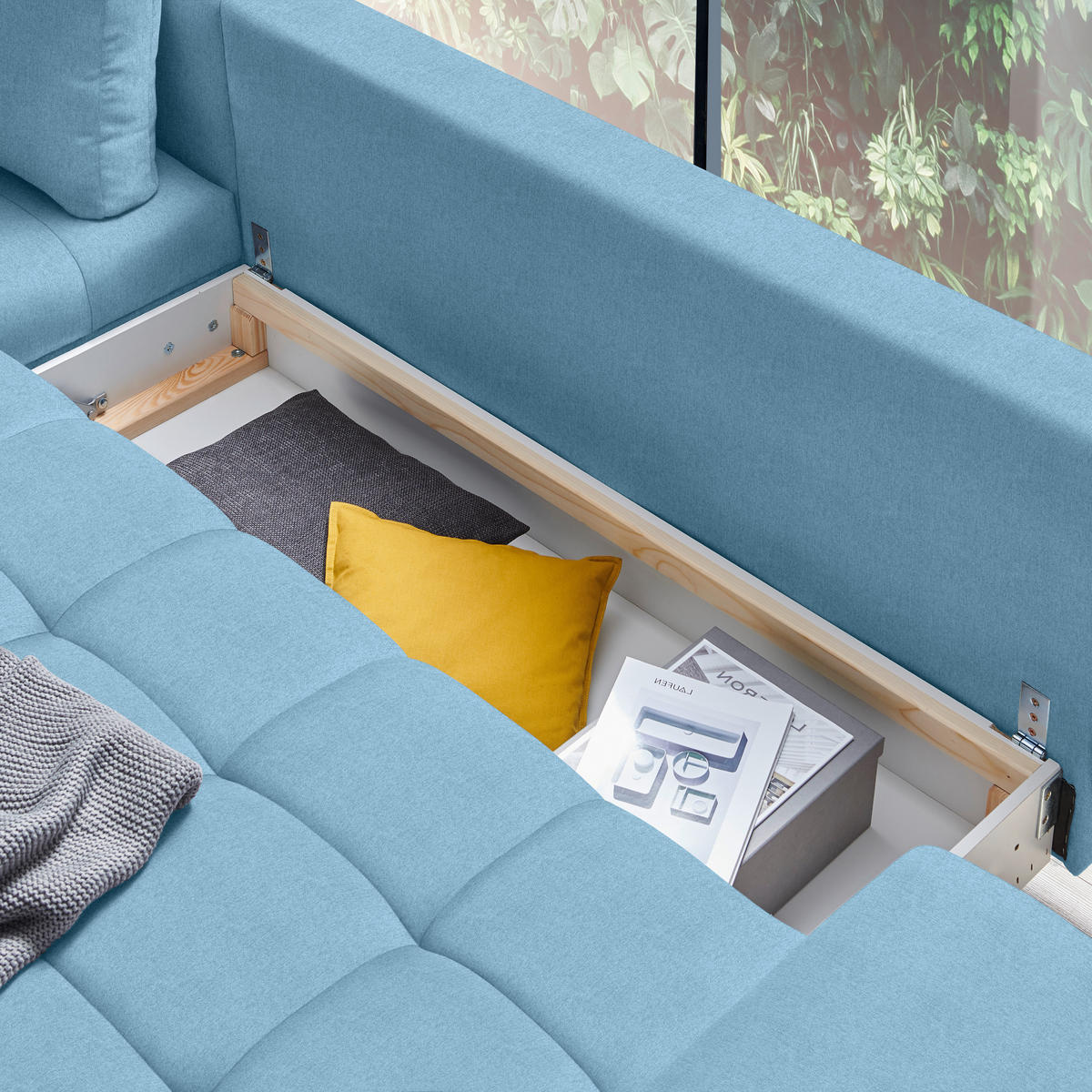 SEDEŽNA GARNITURA, tkanina modra  - modra/črna, Design, kovina/tekstil (212/315cm) - Carryhome