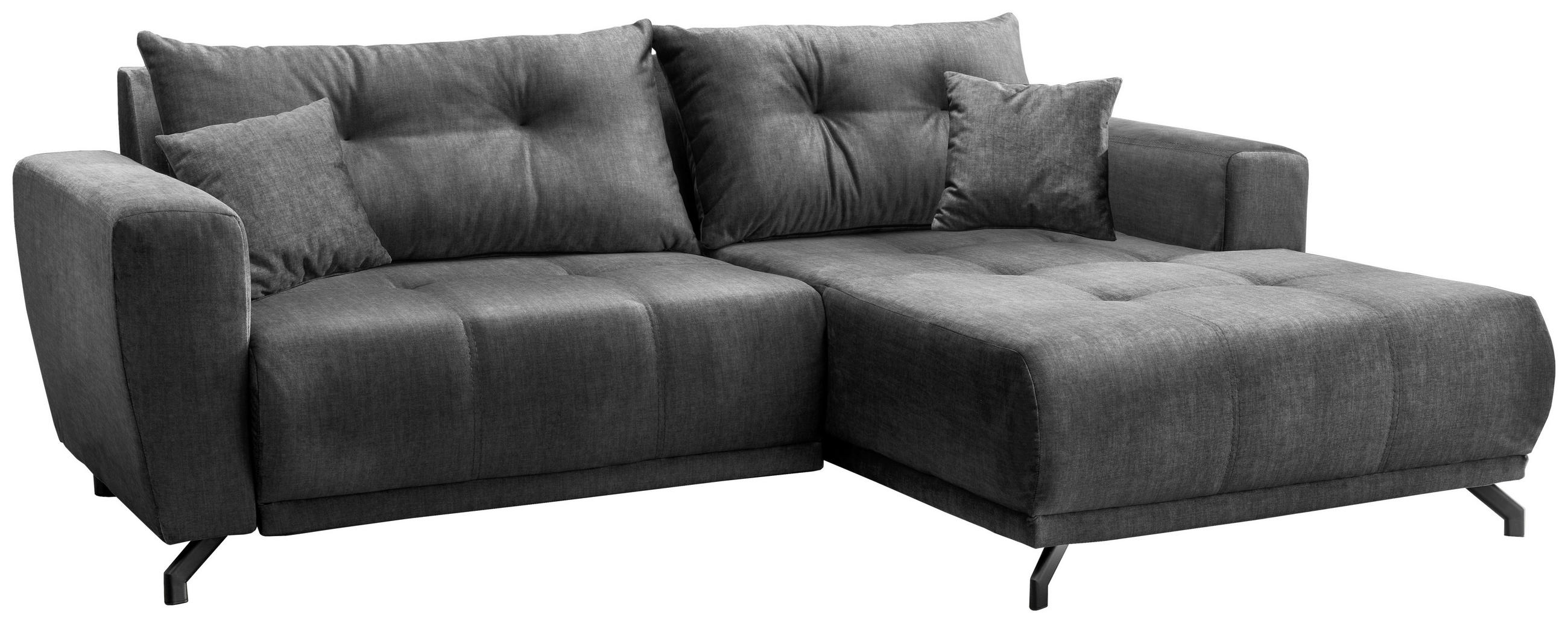 ECKSOFA in Velours Dunkelgrau  - Dunkelgrau/Schwarz, Modern, Textil/Metall (246/177cm) - MID.YOU