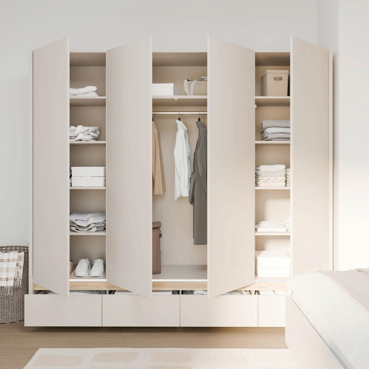 OMARA S KLASIČNIMI VRATI, barve hrasta, peščene barve  - barve hrasta/peščene barve, Trend, umetna masa/leseni material (224,7/204,3/59,4cm) - Hom`in
