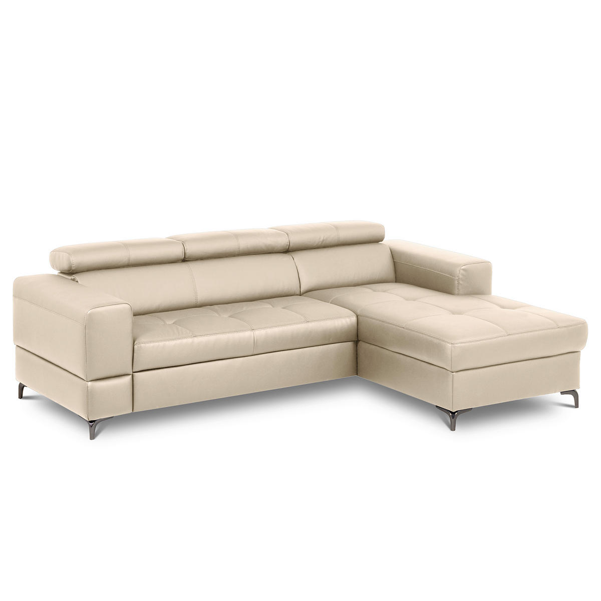 ECKSOFA Grau Echtleder Lederlook  - Schwarz/Grau, Design, Leder/Textil (247/173cm) - Livetastic