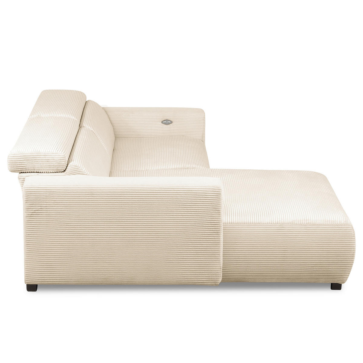 ECKSOFA RENO Beige Cord Relaxfunktion, Kopfteilverstellung  - Beige/Schwarz, Design, Kunststoff/Textil (184/248cm) - Livetastic