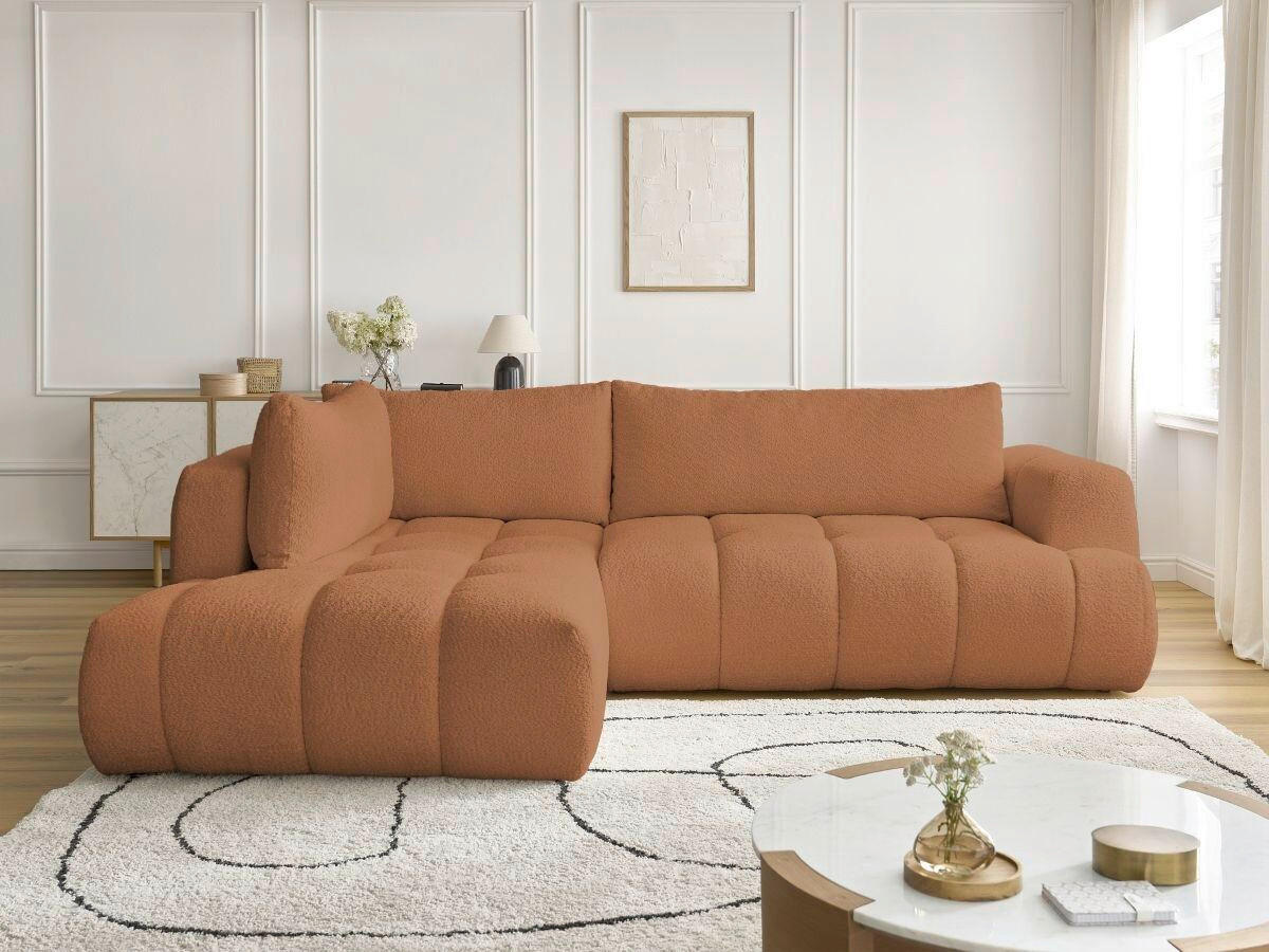 ECKSCHLAFSOFA EVEREST Bouclé Orange  inkl. Rückenkissen, Schlaffunktion  - Schwarz/Orange, MODERN, Kunststoff/Textil (204/282cm)
