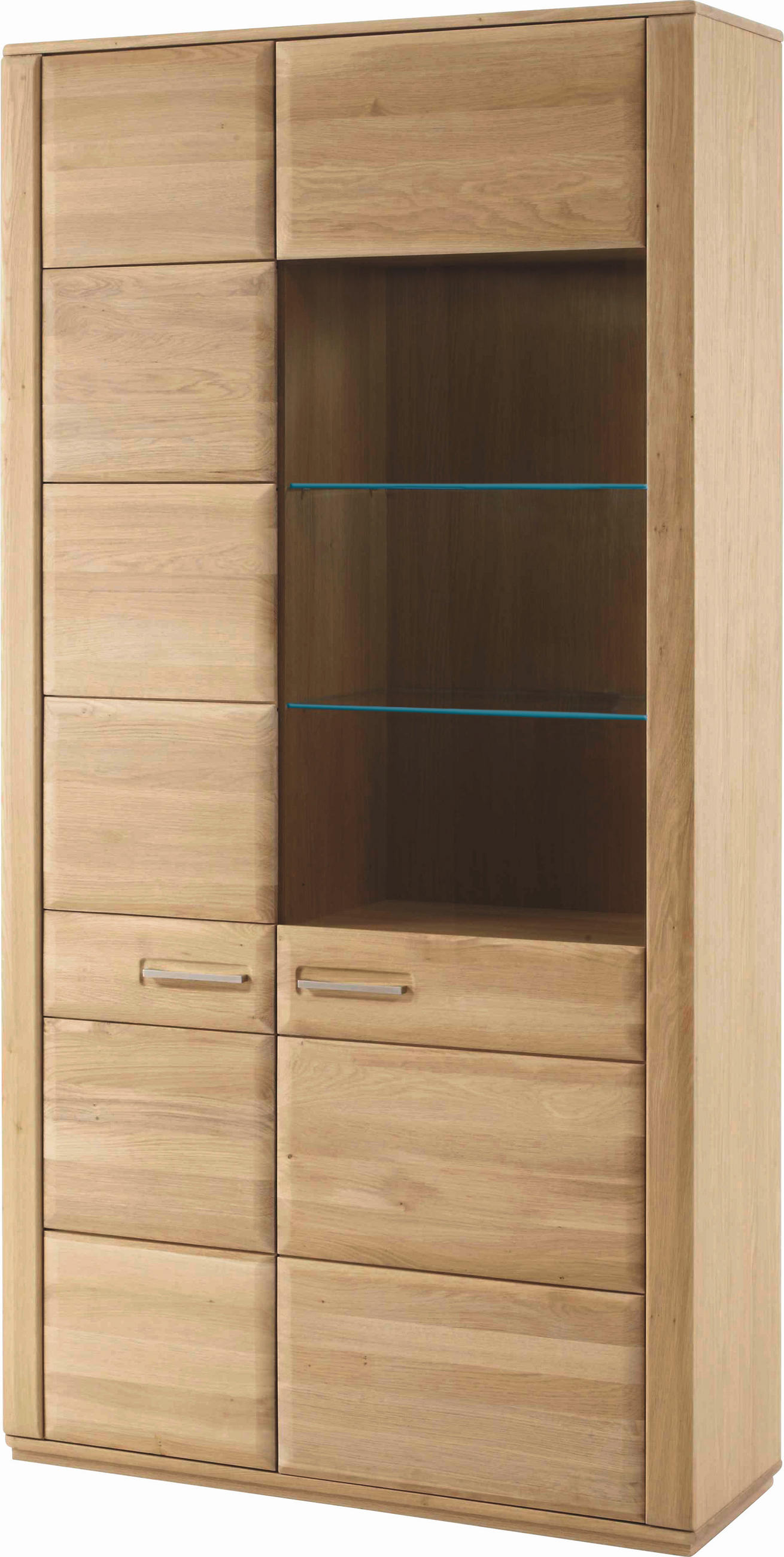 VITRINE  in furniert, massiv Eiche Eichefarben - Edelstahlfarben/Eichefarben, KONVENTIONELL, Glas/Holz (107/209/38cm) - Novel