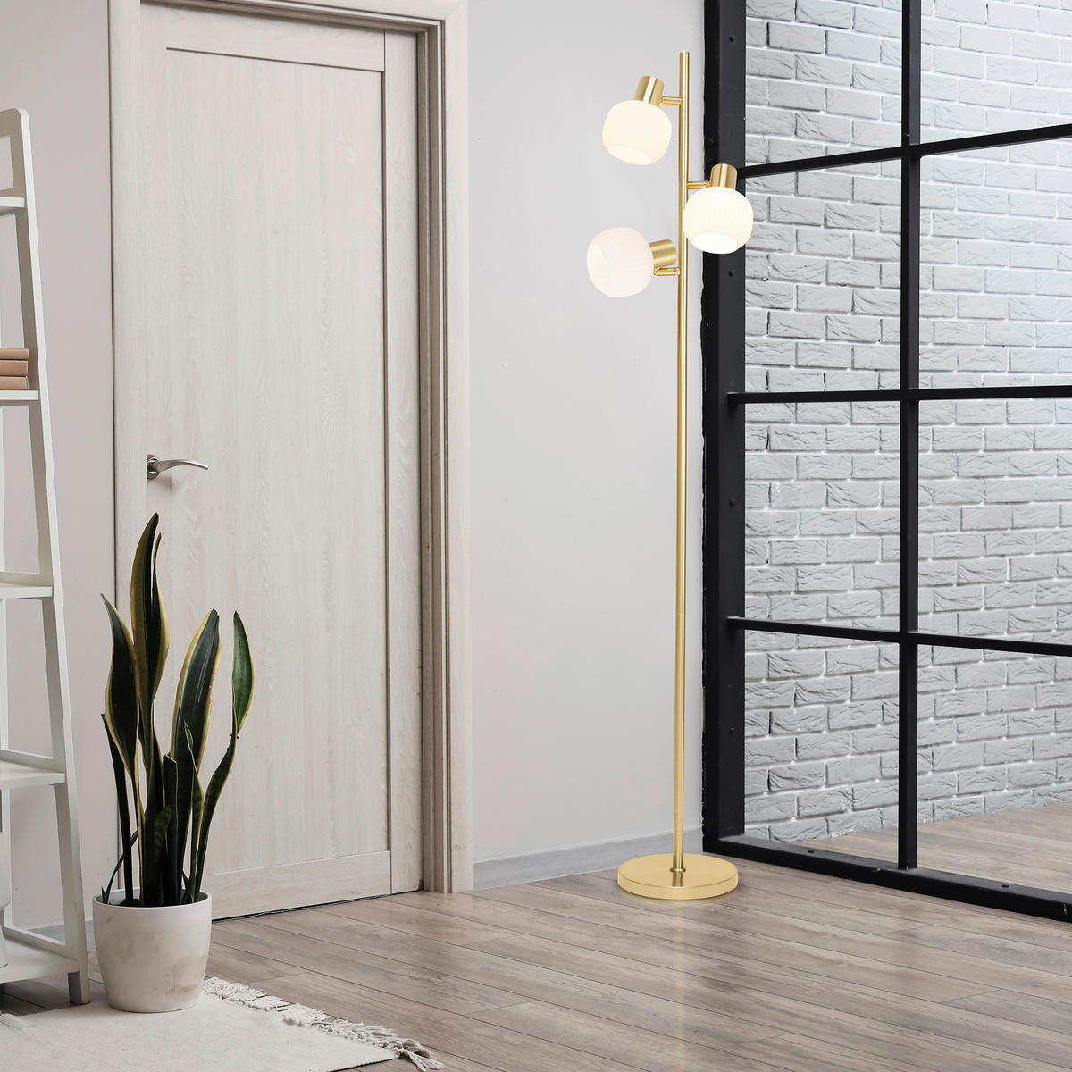 STEHLEUCHTE LEARTA 23/154 cm   - Messingfarben/Weiß, LIFESTYLE, Glas/Metall (23/154cm) - Näve