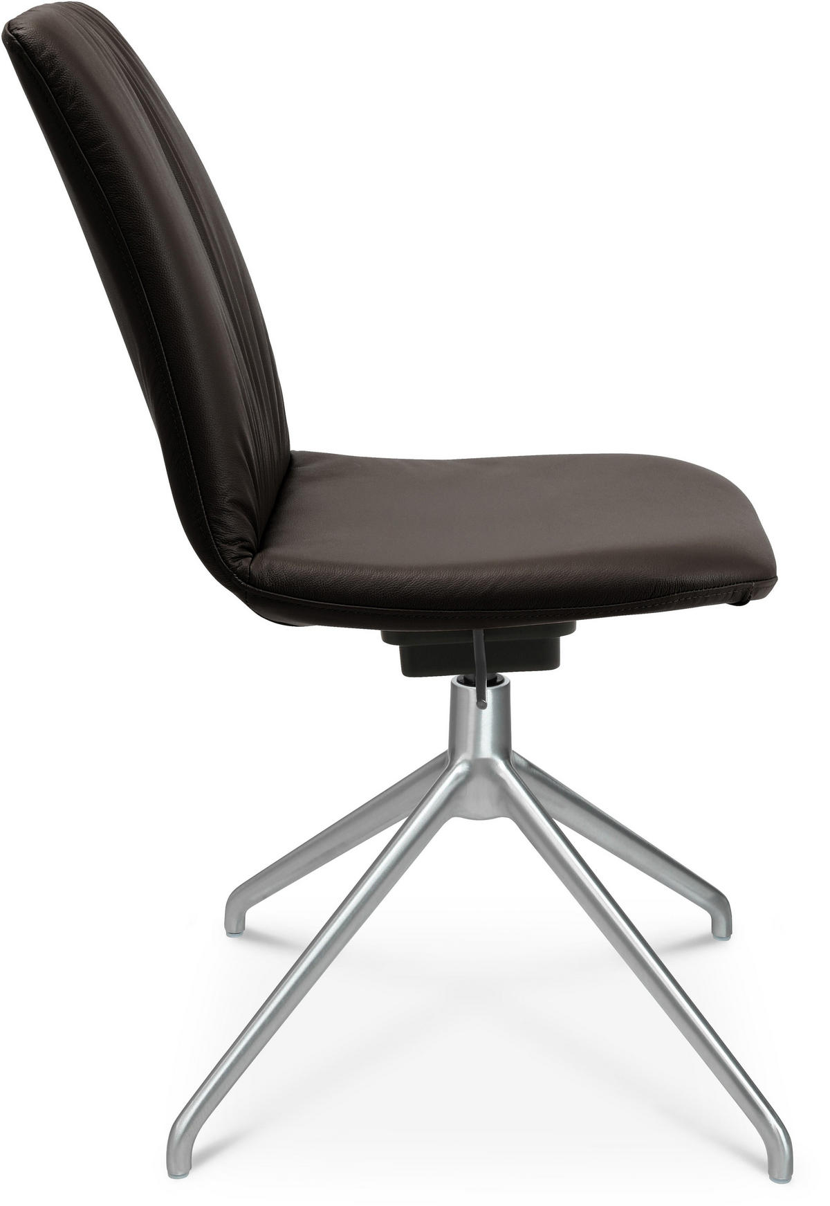 STUHL  in Aluminium Echtleder pigmentiert  - Dunkelbraun/Alufarben, Design, Leder/Metall (46/81,5-84,5/55cm) - Johann Jakob