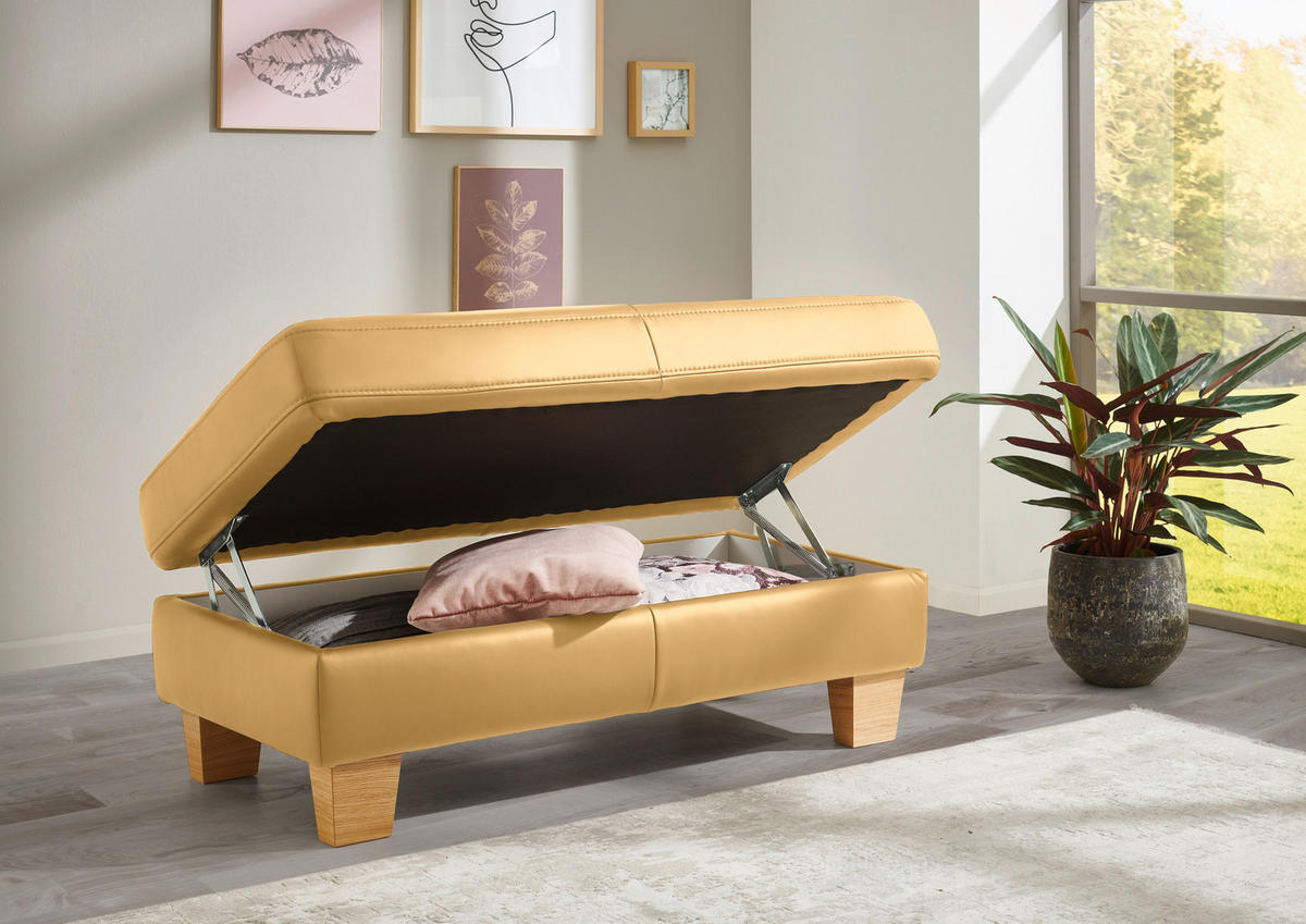 ECKSOFA in Echtleder Gelb  - Eiche Bianco/Gelb, Natur, Leder/Holz (257/235cm) - Valdera