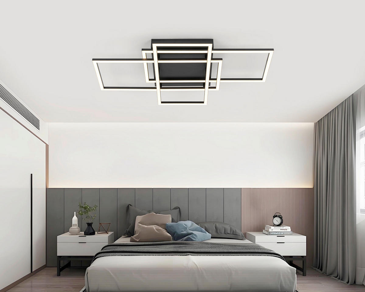 STROPNÍ LED SVÍTIDLO, 58/36/7,5 cm - černá, Design, kov/plast (58/36/7,5cm) - Novel