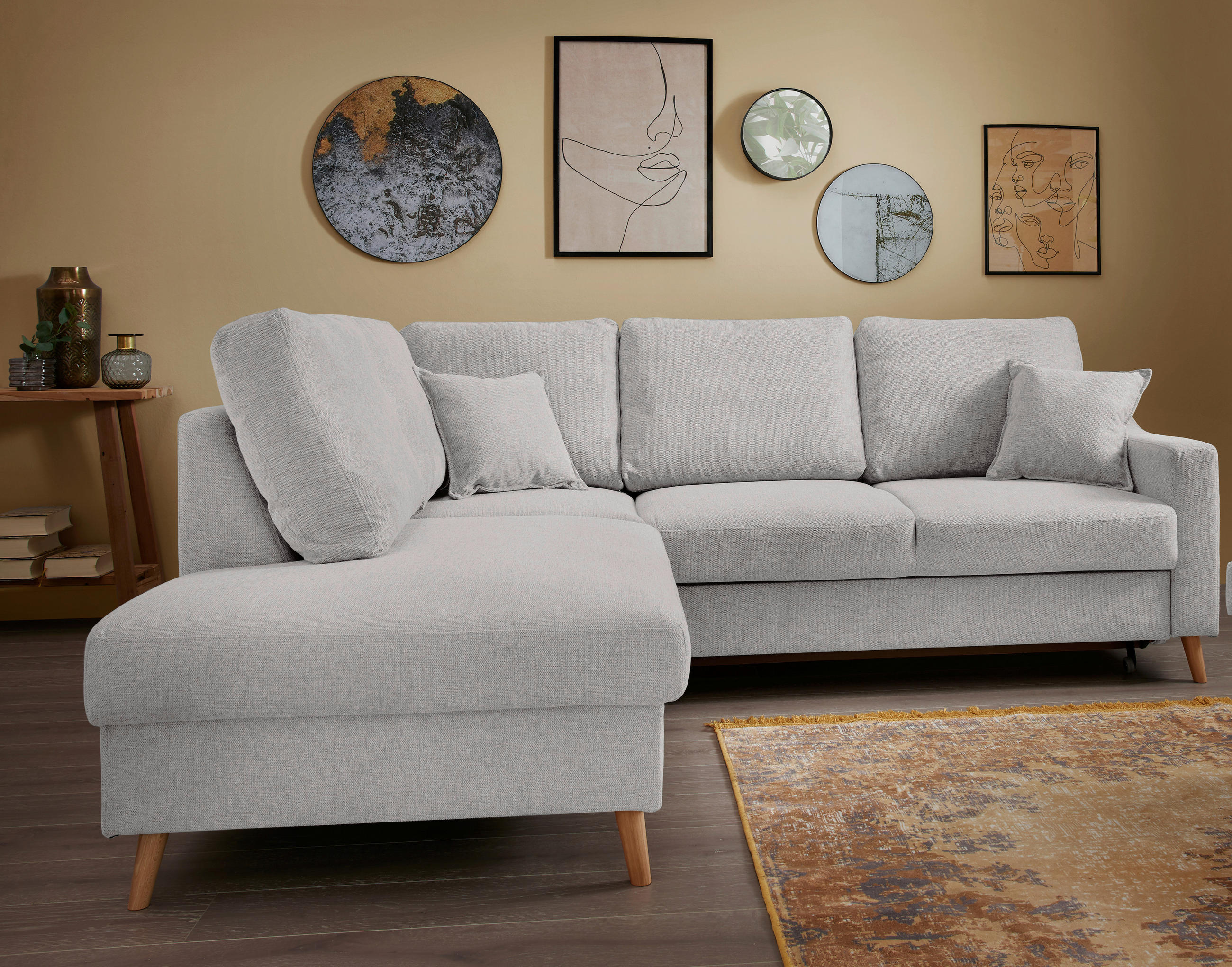 ECKSOFA Valentina Grau Chenille  - Naturfarben/Grau, KONVENTIONELL, Holz/Textil (200/230cm) - Livetastic