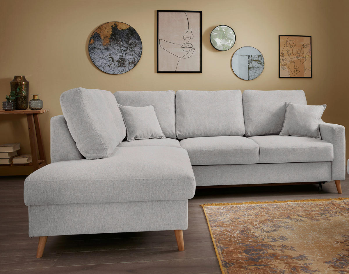 ECKSOFA in Chenille Grau  - Naturfarben/Grau, Konventionell, Holz/Textil (200/230cm) - Livetastic