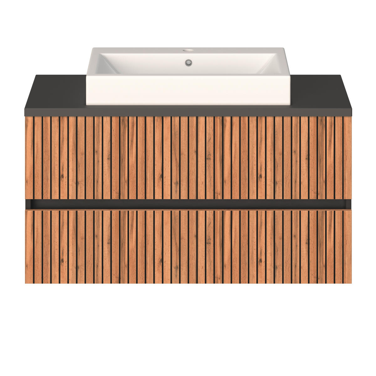 BADEZIMMER  in 130 cm  - Eiche Wotan/Graphitfarben, KONVENTIONELL, Glas/Keramik (130cm) - Xora