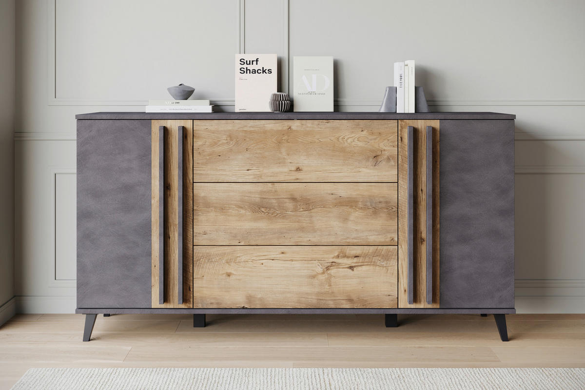 ŠIROKA KOMODA, antracit, barve kostanja  - črna/antracit, Trend, umetna masa/leseni material (150/77,8/39,5cm) - P & B