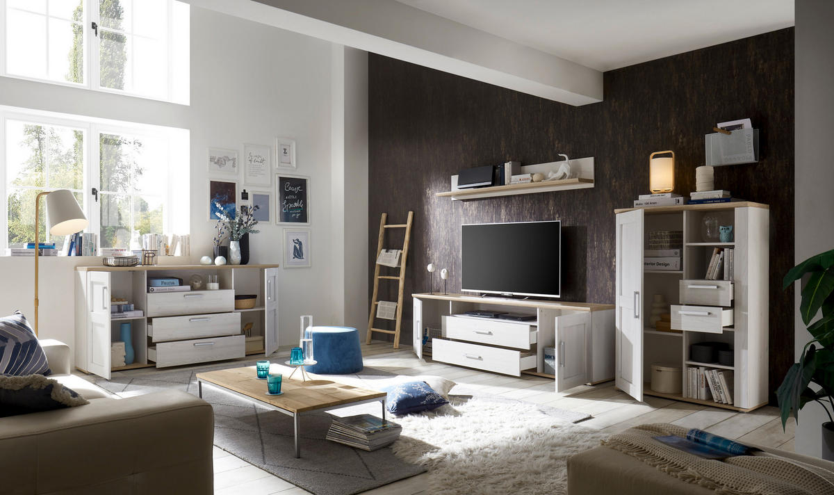 PAROI MURALE 2-teilig  in Eiche San Remo 200/60/38 cm  - Silberfarben/Lärchefarben, Lifestyle, Holzwerkstoff/Kunststoff (200/60/38cm) - MID.YOU