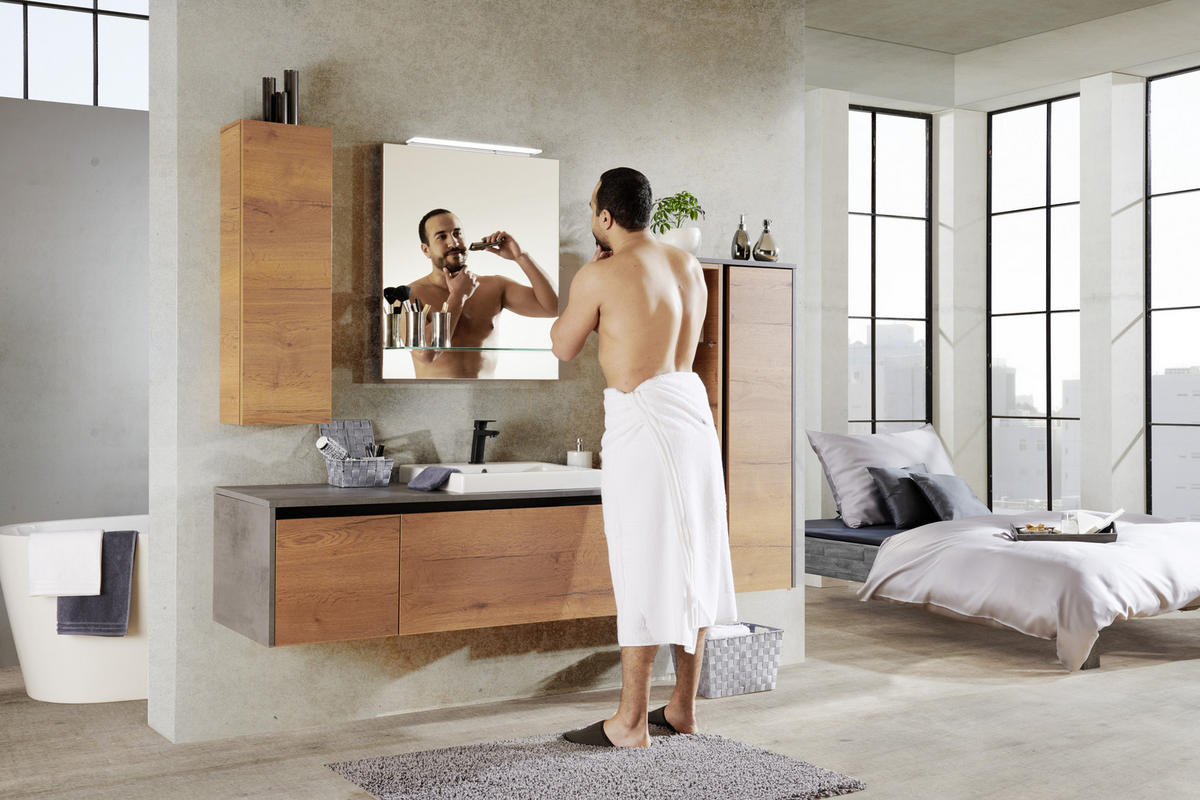 BADEZIMMER  in 142,5 cm  - Eichefarben/Weiß, Design, Glas/Keramik (142,5cm) - Moderano