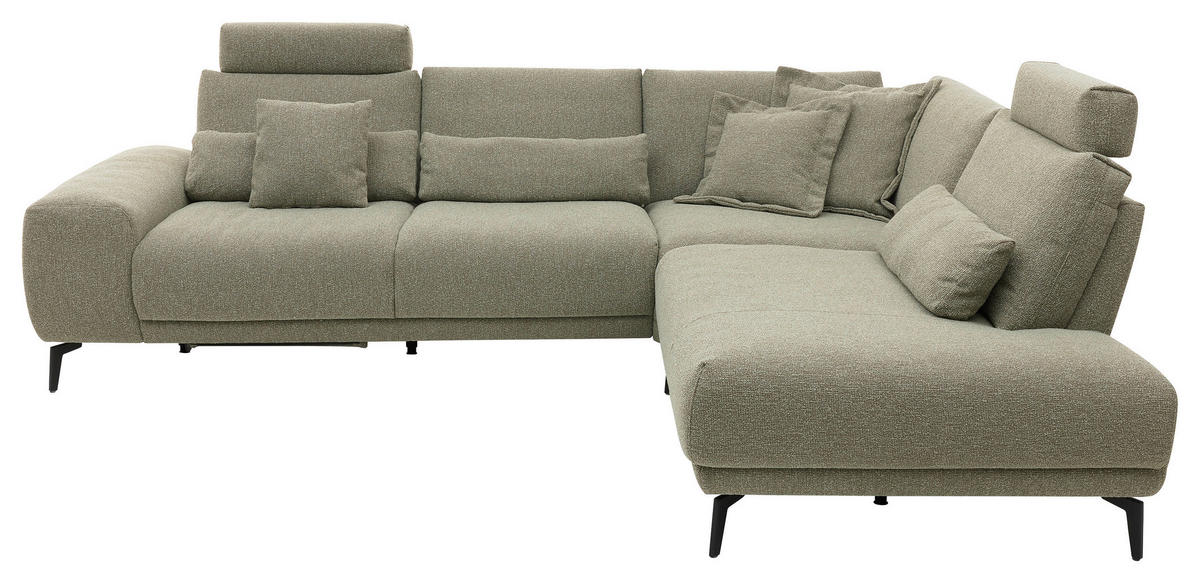 ECKSOFA Ottomane rechts  Grün Webstoff  - Schwarz/Grün, Design, Textil/Metall (300/239cm) - Musterring