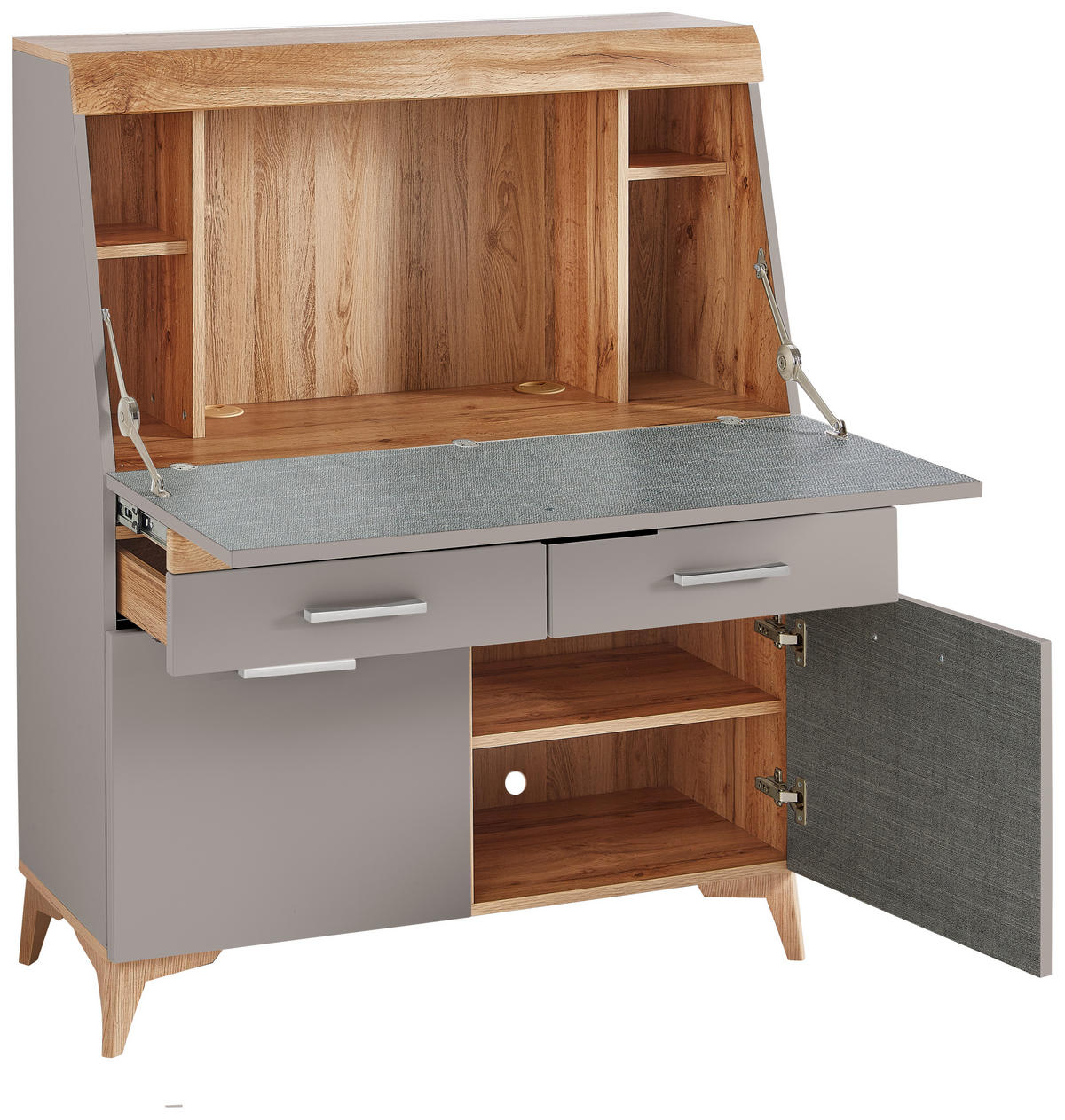 SEKRETÄR  Kabeldurchlass, Stauraum  - Eichefarben/Alufarben, LIFESTYLE, Holzwerkstoff/Kunststoff (98/124/39,6cm) - Carryhome