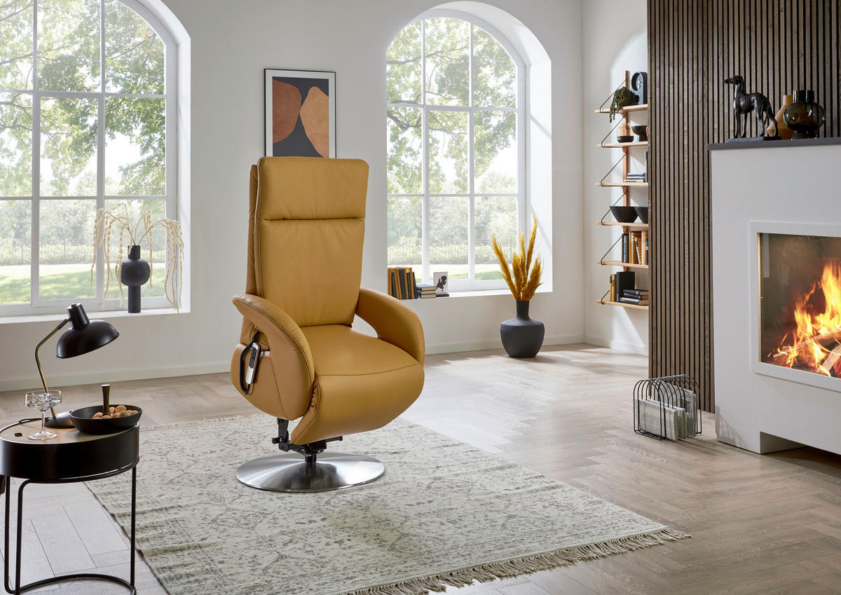 RELAXSESSEL in Leder Currygelb  - Currygelb/Edelstahlfarben, Design, Leder/Metall (70/108/80cm) - Cantus