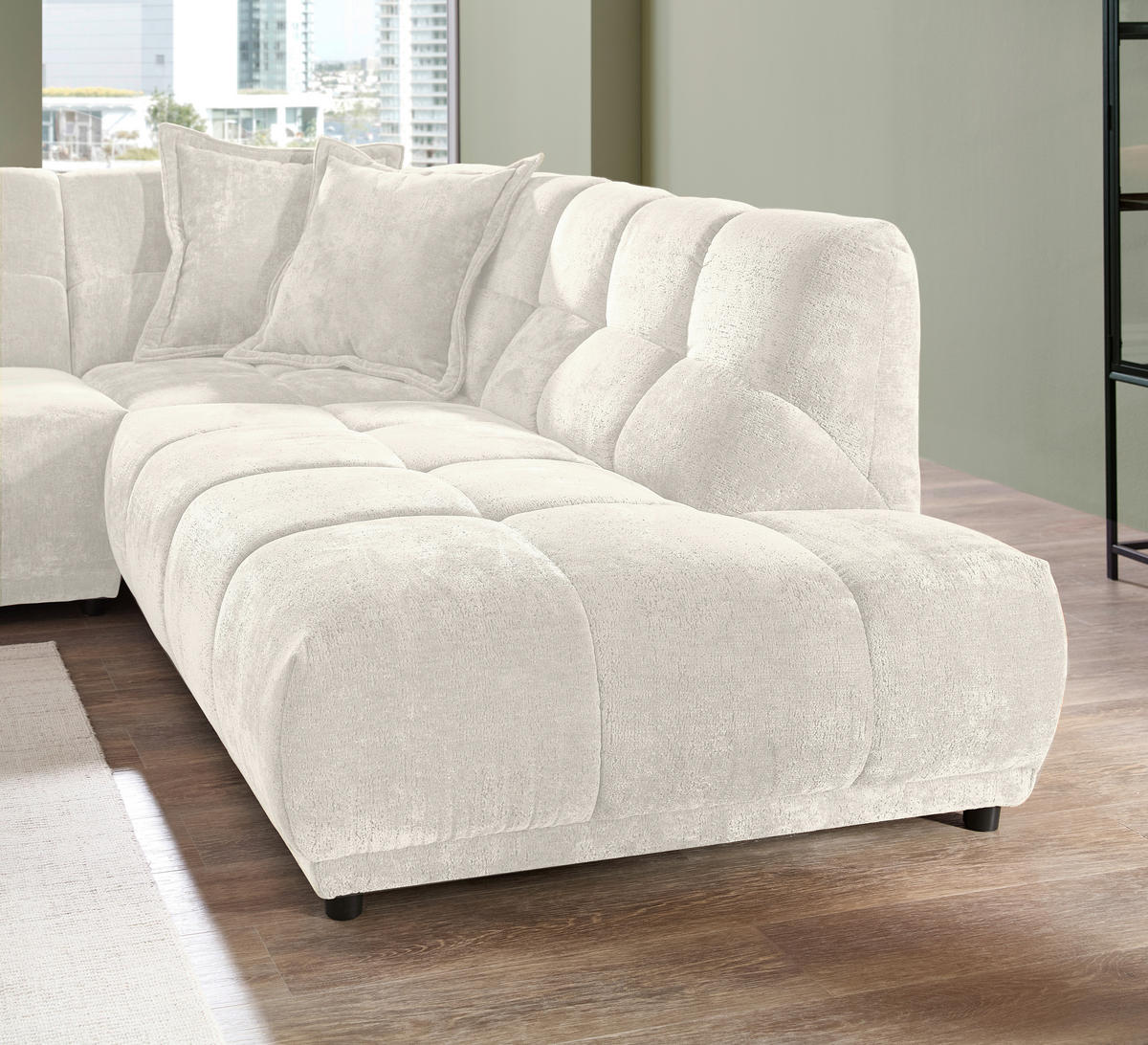 ECKSOFA ITALIA Creme Chenille  - Creme/Schwarz, MODERN, Kunststoff/Textil (284/250cm) - Livetastic