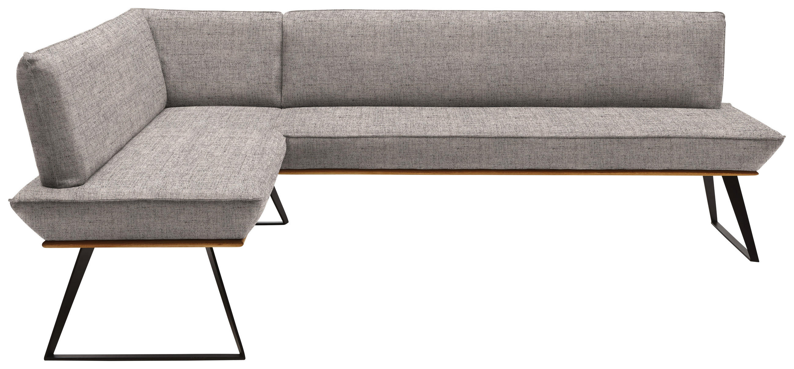 ECKBANK 183/243 cm Webstoff Schwarz, Eichefarben, Hellbraun Eiche massiv   - Hellbraun/Eichefarben, Design, Holz/Textil (183/243cm) - Voleo