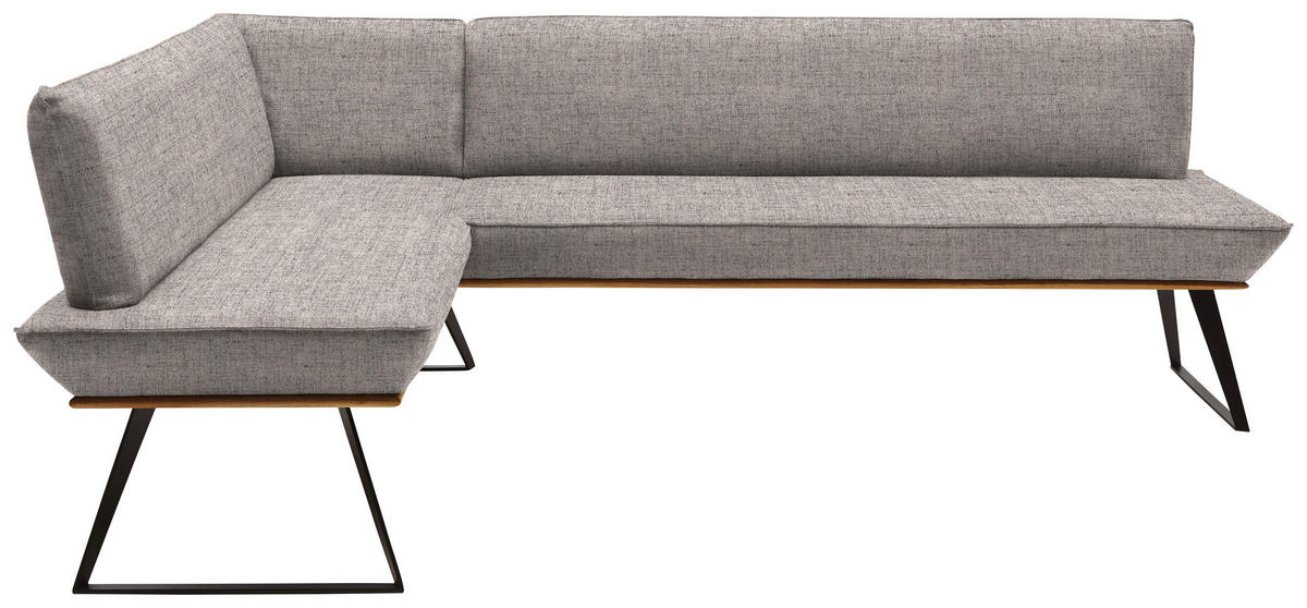 ECKBANK 183/243 cm Webstoff Schwarz, Eichefarben, Hellbraun Eiche massiv   - Hellbraun/Eichefarben, Design, Holz/Textil (183/243cm) - Voleo