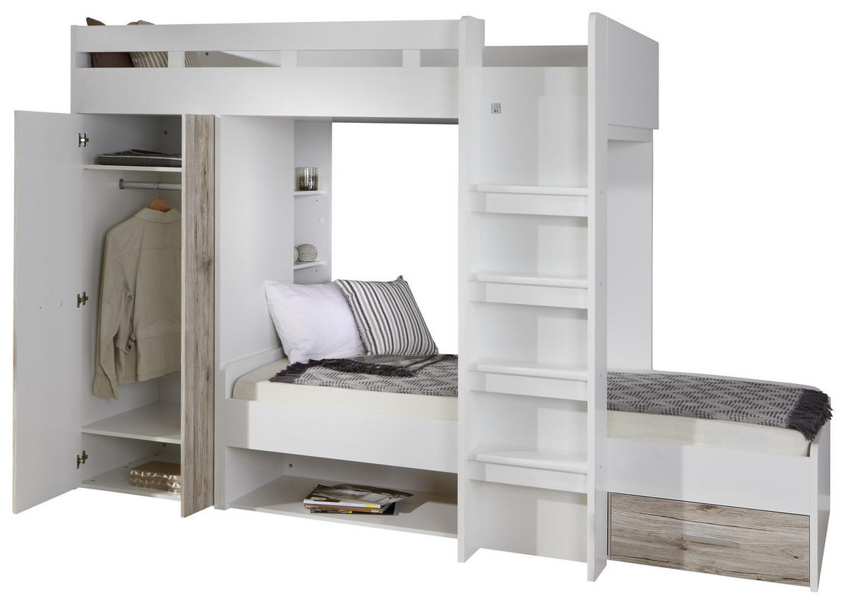 ETAGENBETT - Eichefarben/Weiß, KONVENTIONELL, Holzwerkstoff (90/200cm) - MID.YOU