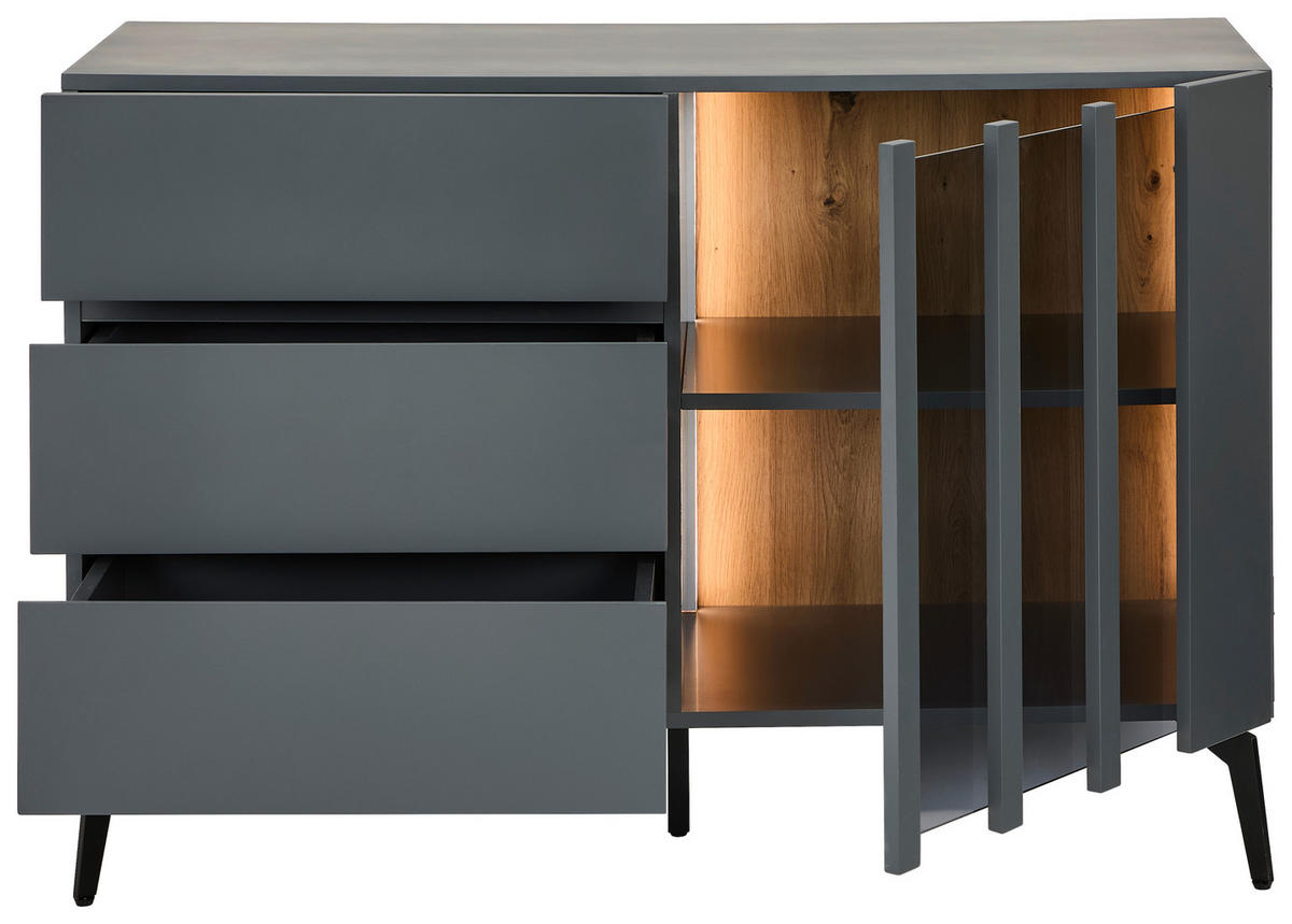 KOMMODE  in 110/76,3/41,5 cm  - Schwarz/Grau, Design, Glas/Holzwerkstoff (110/76,3/41,5cm) - Novel