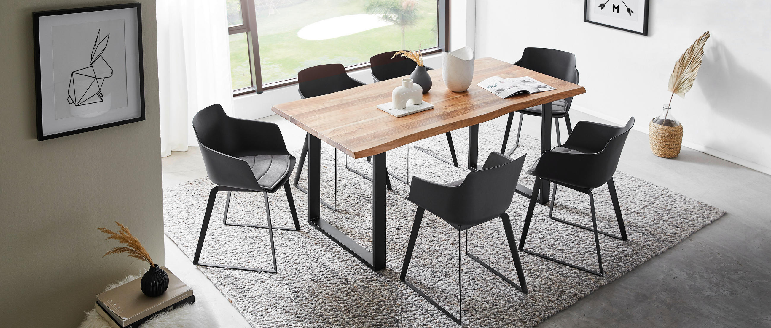 ESSTISCH 180/90/76 cm Akazie Hartholz Holz Schwarz, Akaziefarben rechteckig - Schwarz/Akaziefarben, Natur, Holz/Metall (180/90/76cm) - Linea Natura