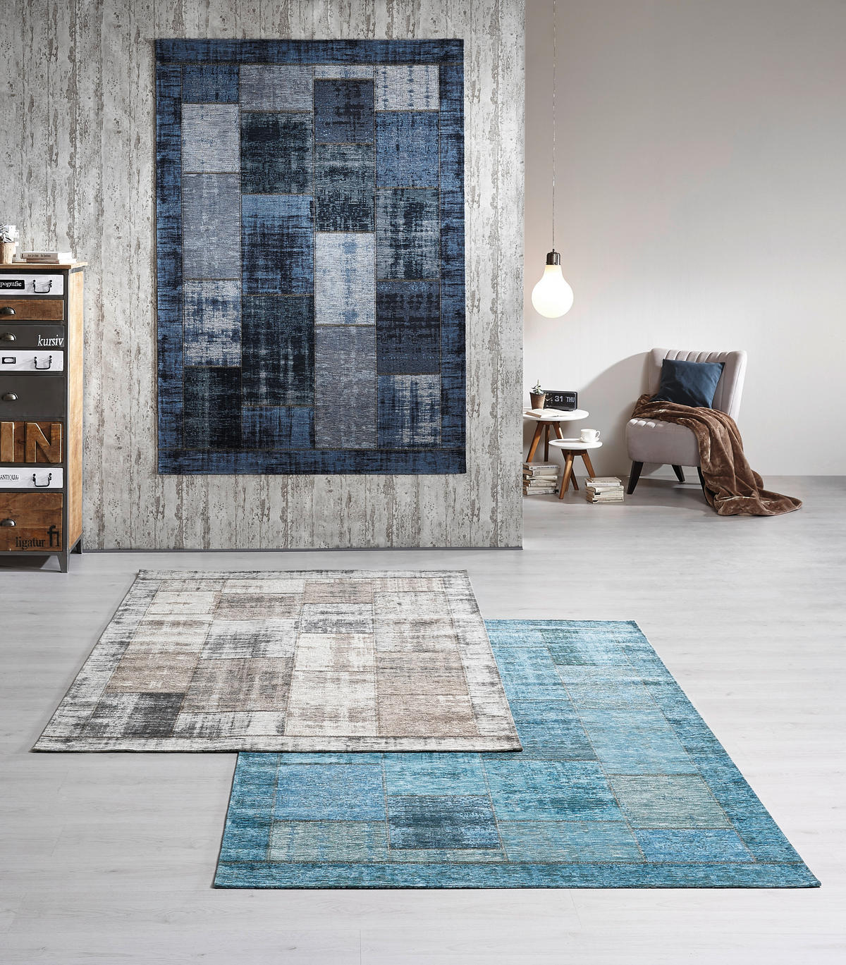 FLACHWEBETEPPICH 155/230 cm Patch Türkis  - Türkis, Trend, Textil (155/230cm) - Novel