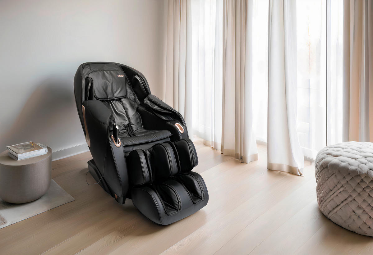 MASSAGESESSEL  mit Schwarz Relaxfunktion, Sitzheizung, Netzbetrieb, Massagefunktion, Herz-Waage-Funktion, abwischbar, ausziehbare Fußstütze, Rückenlehne in S-Form  - Schwarz, Basics, Kunststoff/Textil (76/113/155-168cm) - iRest