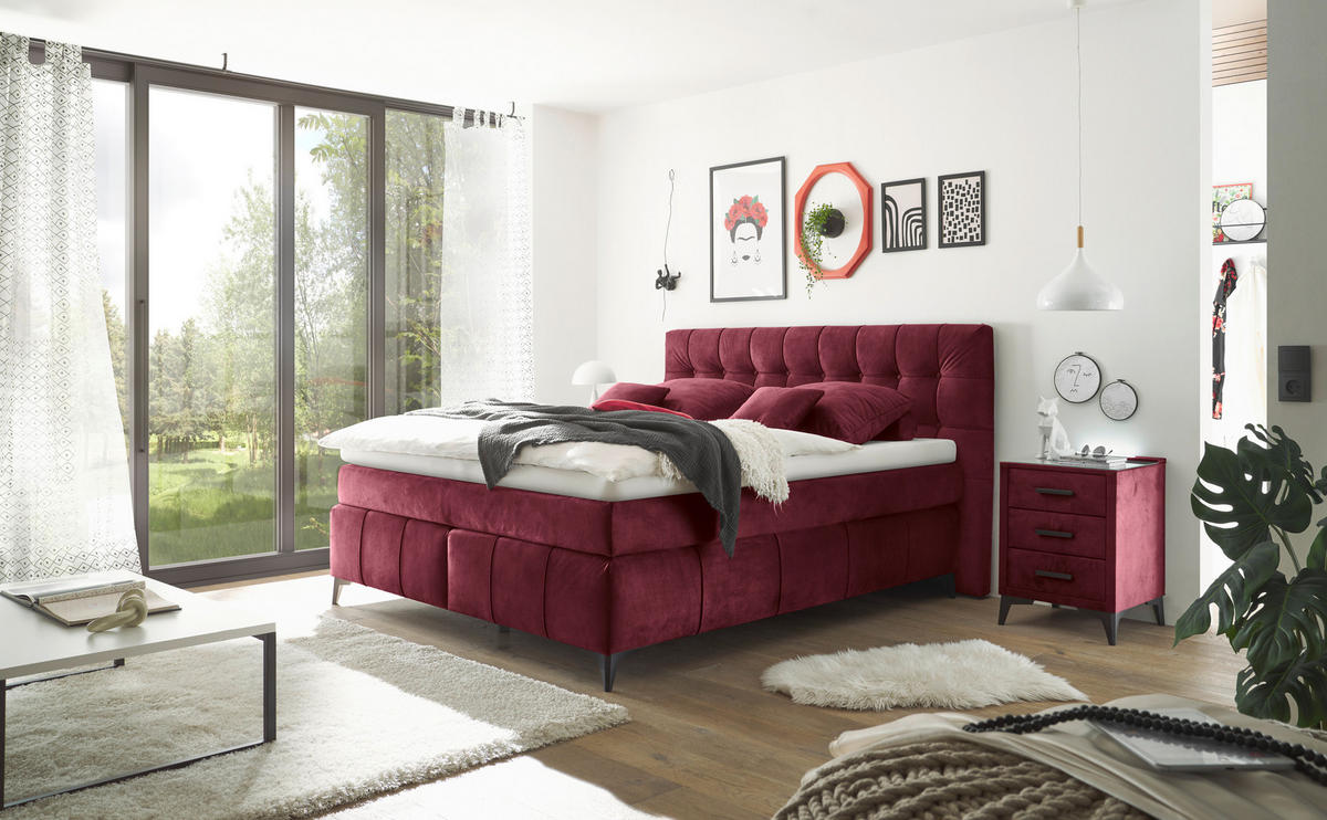 BOXSPRINGBETT 180/200 cm  in Bordeaux  - Bordeaux/Schwarz, Konventionell, Kunststoff/Textil (180/200cm) - Modante