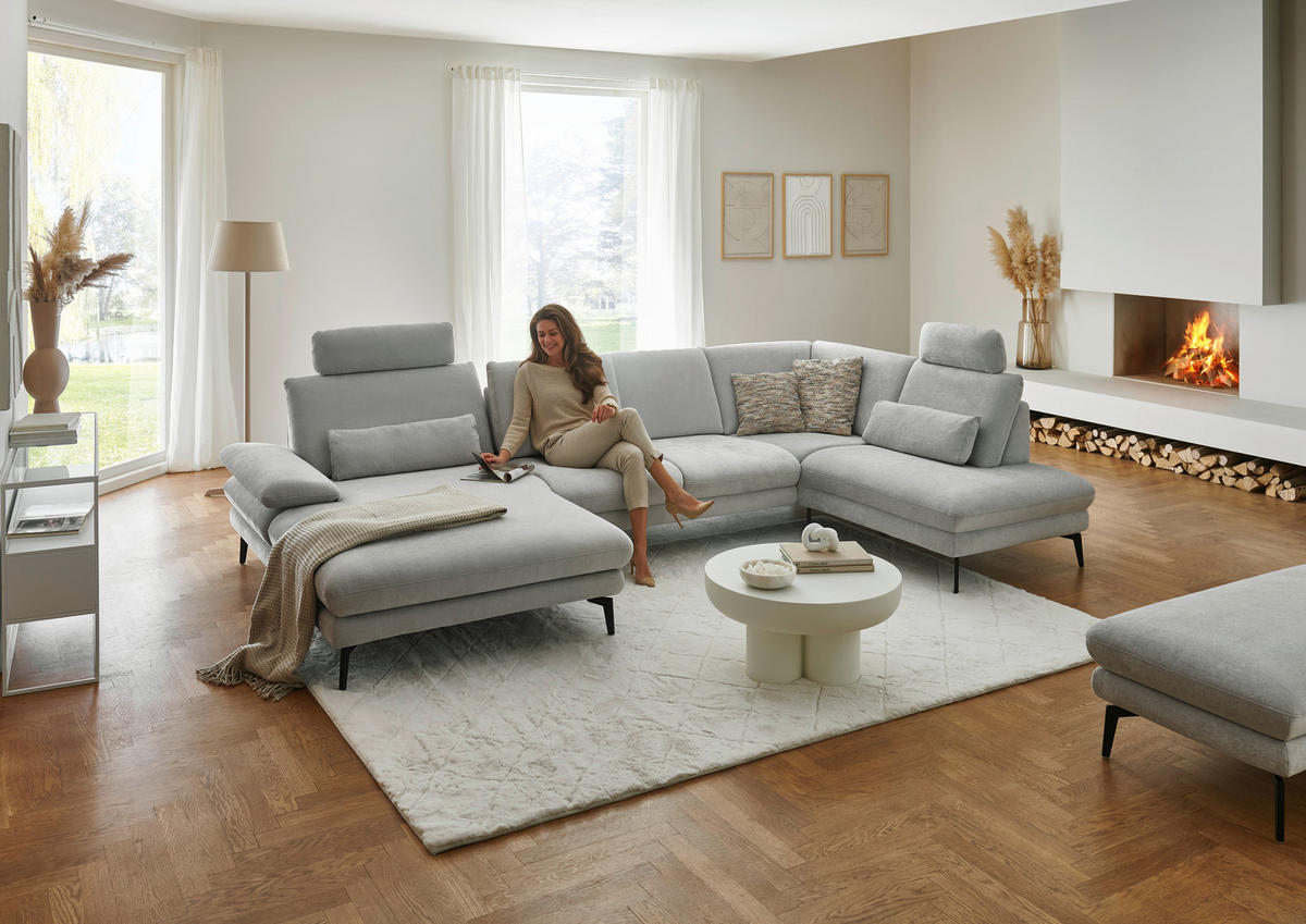 WOHNLANDSCHAFT in Chenille, Flachgewebe Silberfarben  - Silberfarben/Schwarz, Design, Textil/Metall (180/344/208cm) - Dieter Knoll