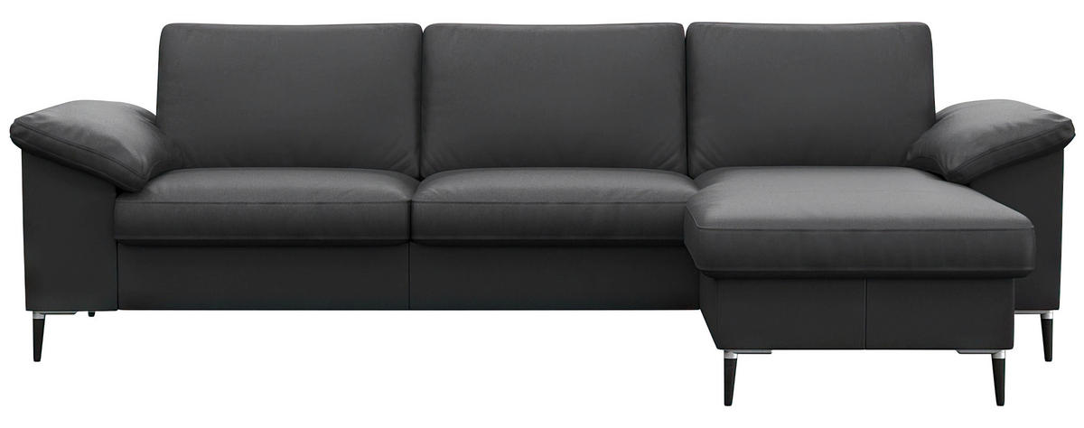 ECKSOFA Schwarz Echtleder  - Schwarz/Alufarben, Design, Leder/Metall (242/159cm) - Livetastic