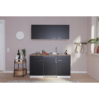 MINIKÜCHE 150 cm   in Schwarz  - Weiss/Edelstahlfarben, Basics, Holzwerkstoff/Kunststoff (150cm) - Respekta