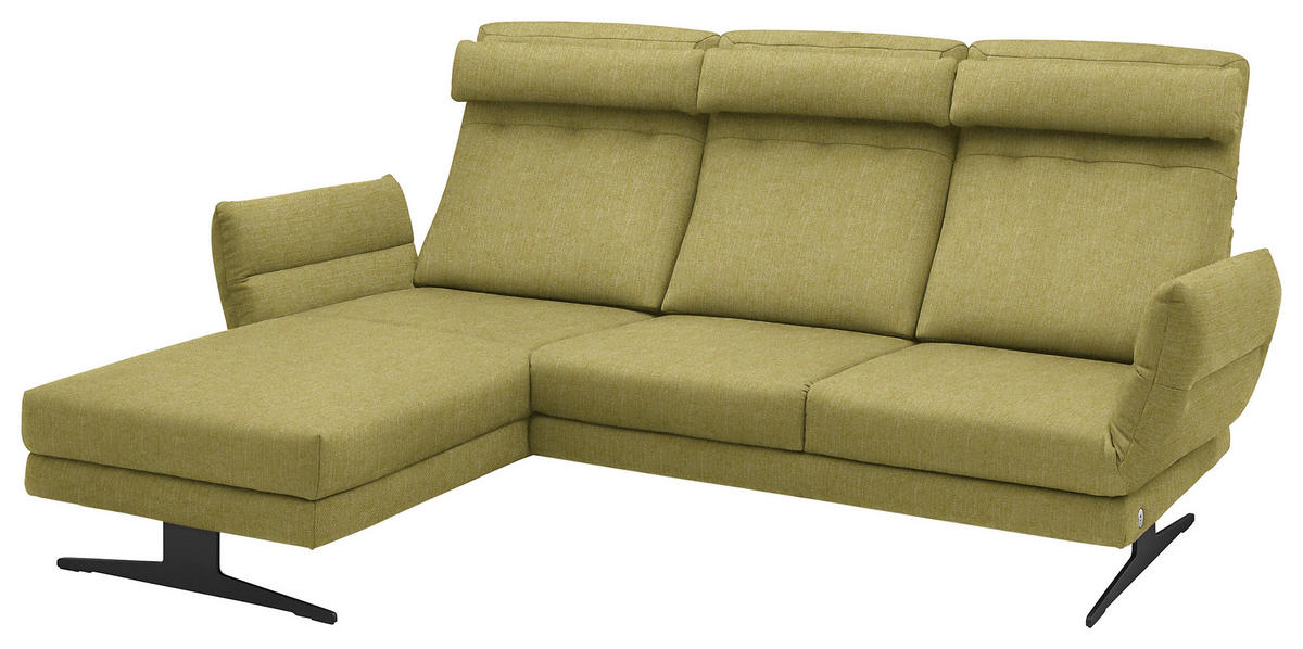 ECKSOFA in Flachgewebe Hellgrün  - Schwarz/Hellgrün, Design, Textil/Metall (176-217/279-327cm) - Dieter Knoll