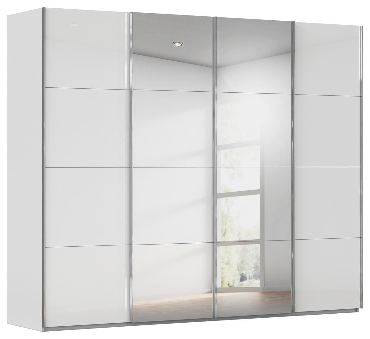 SCHWEBETÜRENSCHRANK 271/223/68 cm 4-türig Grau, Weiß  - Chromfarben/Weiß, Design, Glas/Holzwerkstoff (271/223/68cm) - Novel